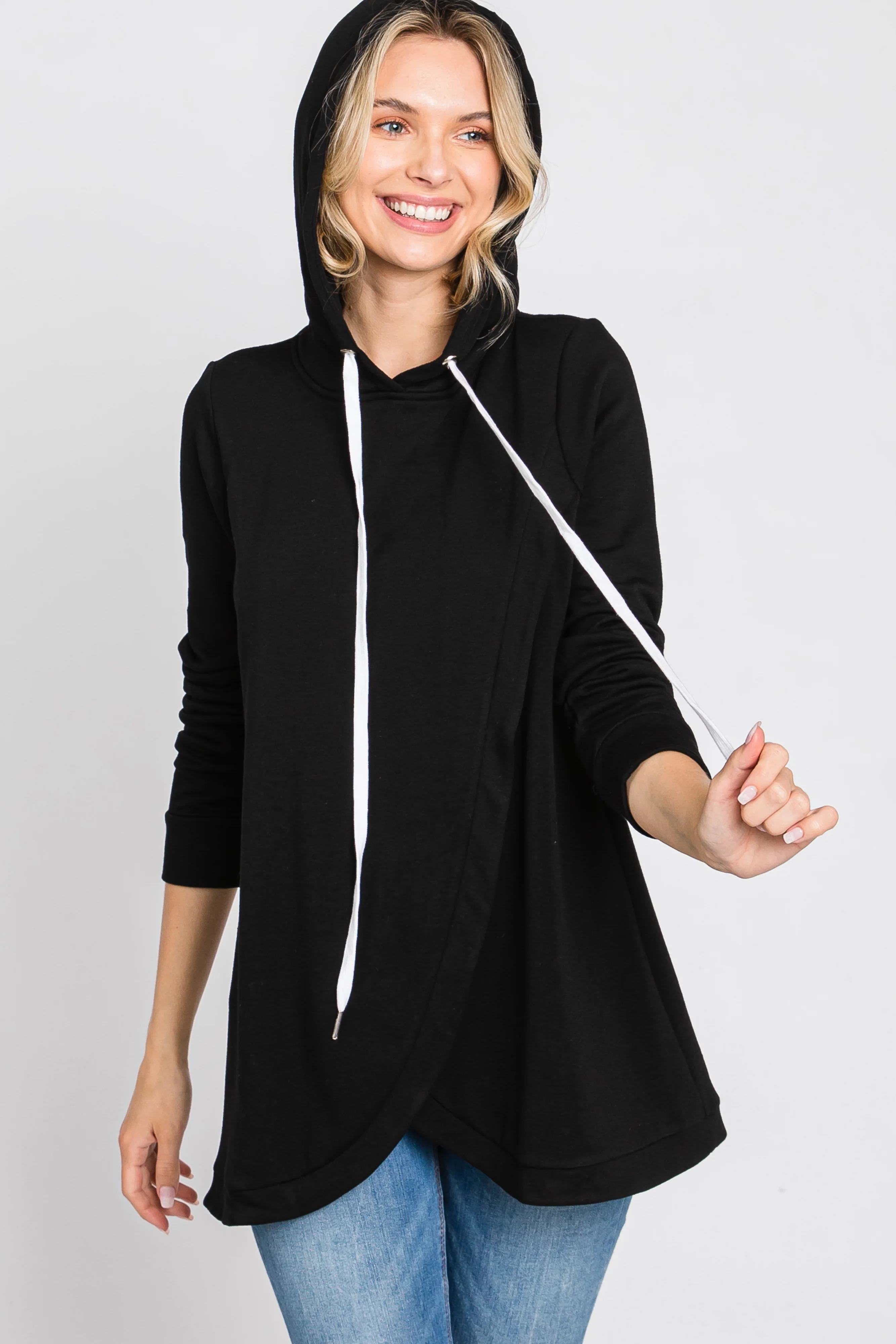Black Layered Front Nursing Fleece Hoodie - Image 9