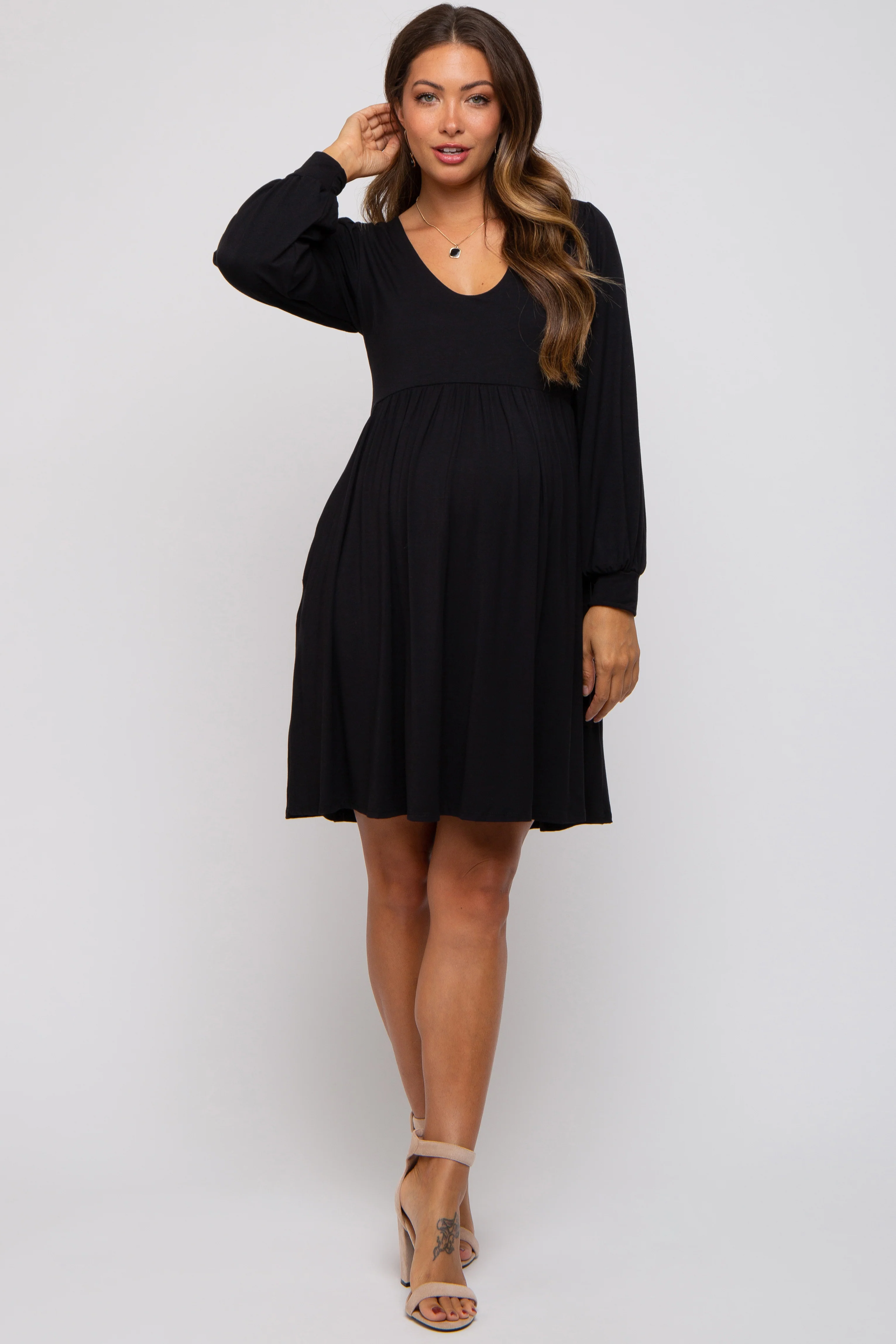Black Long Puff Sleeve Maternity Dress - Image 6