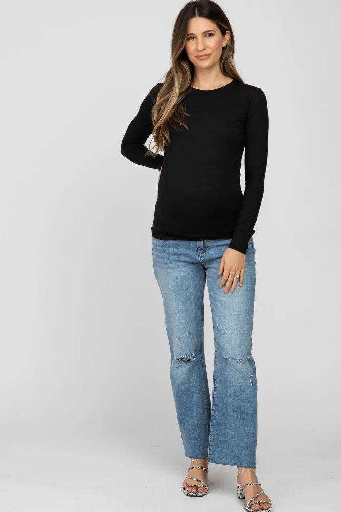 Black Long Sleeve Basic Maternity Top - Image 2