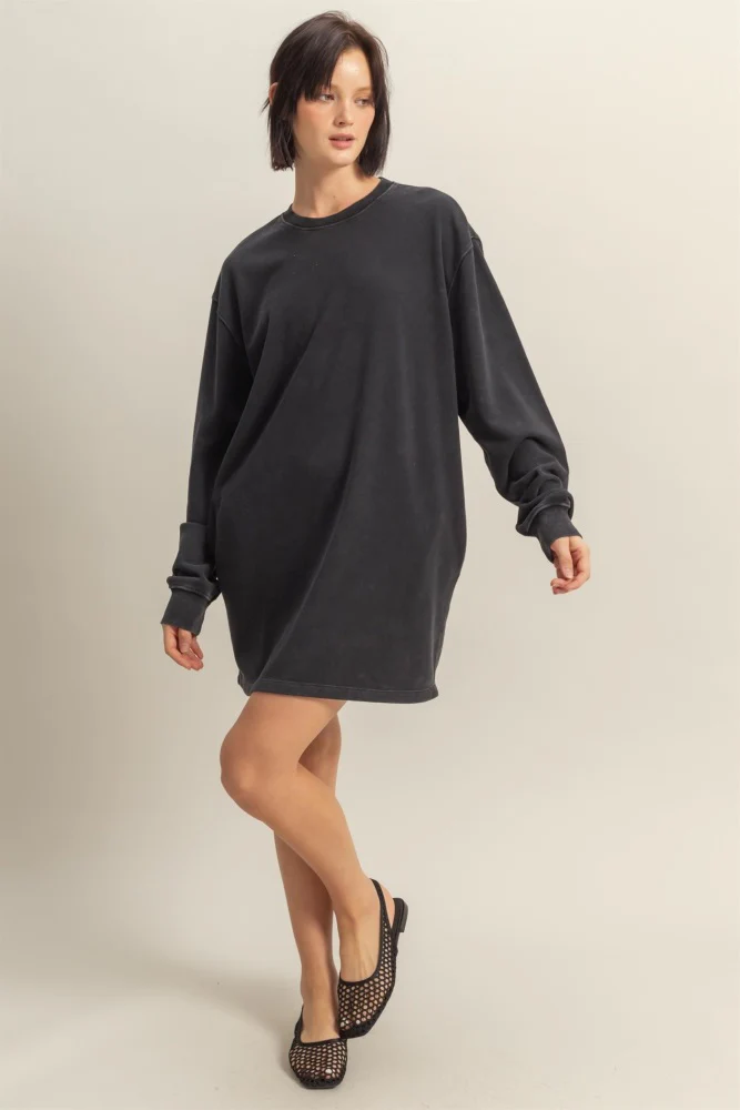 Black Long Sleeve Oversized Sweatshirt Mini Dress - Image 4