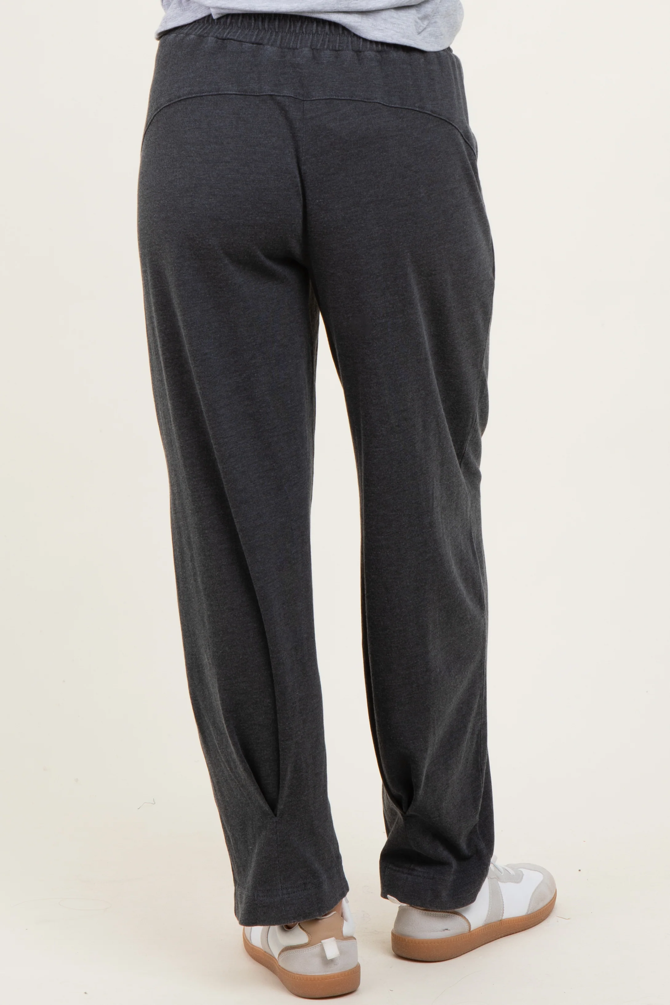 Black Mineral Wash Pleated Maternity Lounge Pants - Image 4