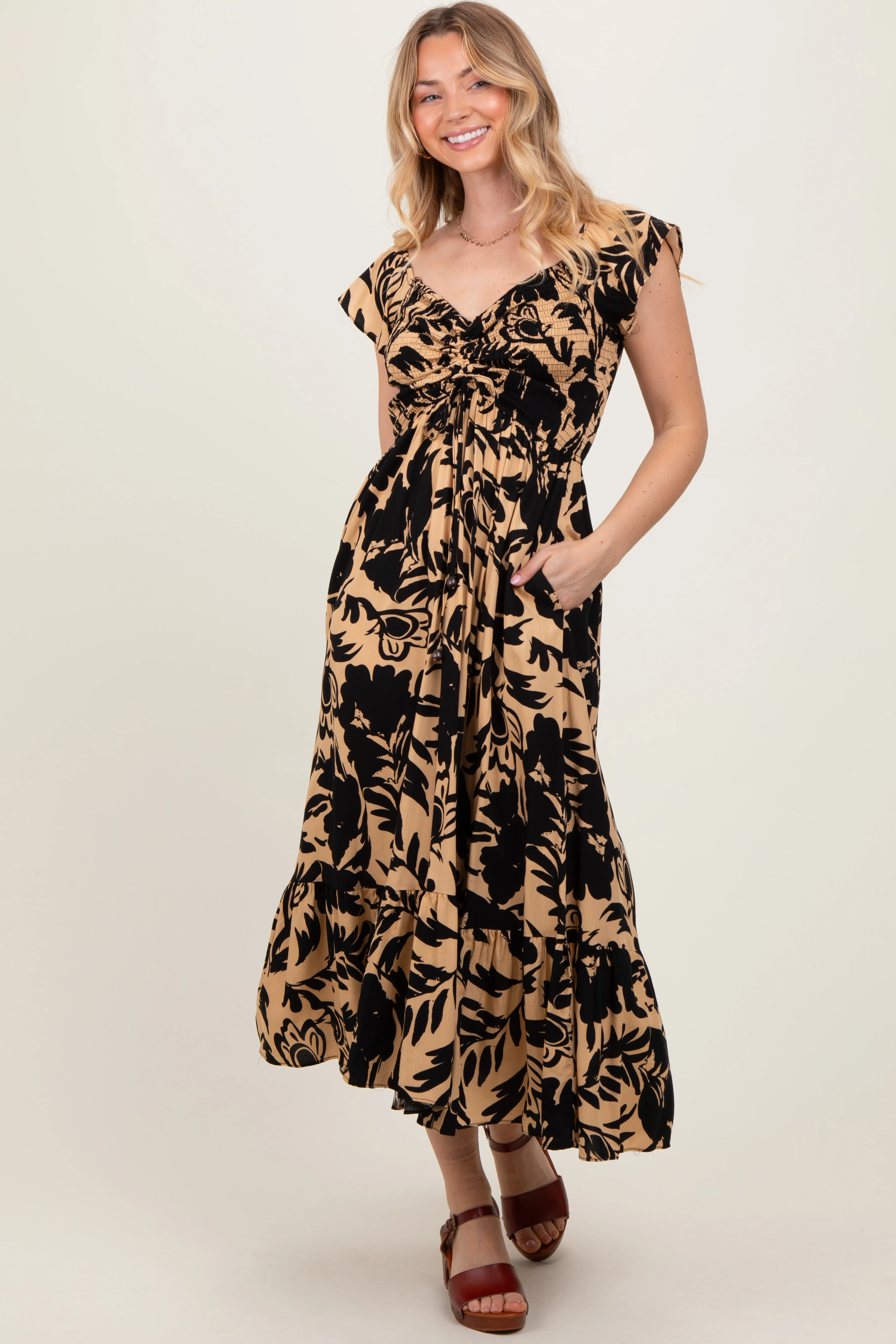 Black Mocha Smocked Top Midi Dress