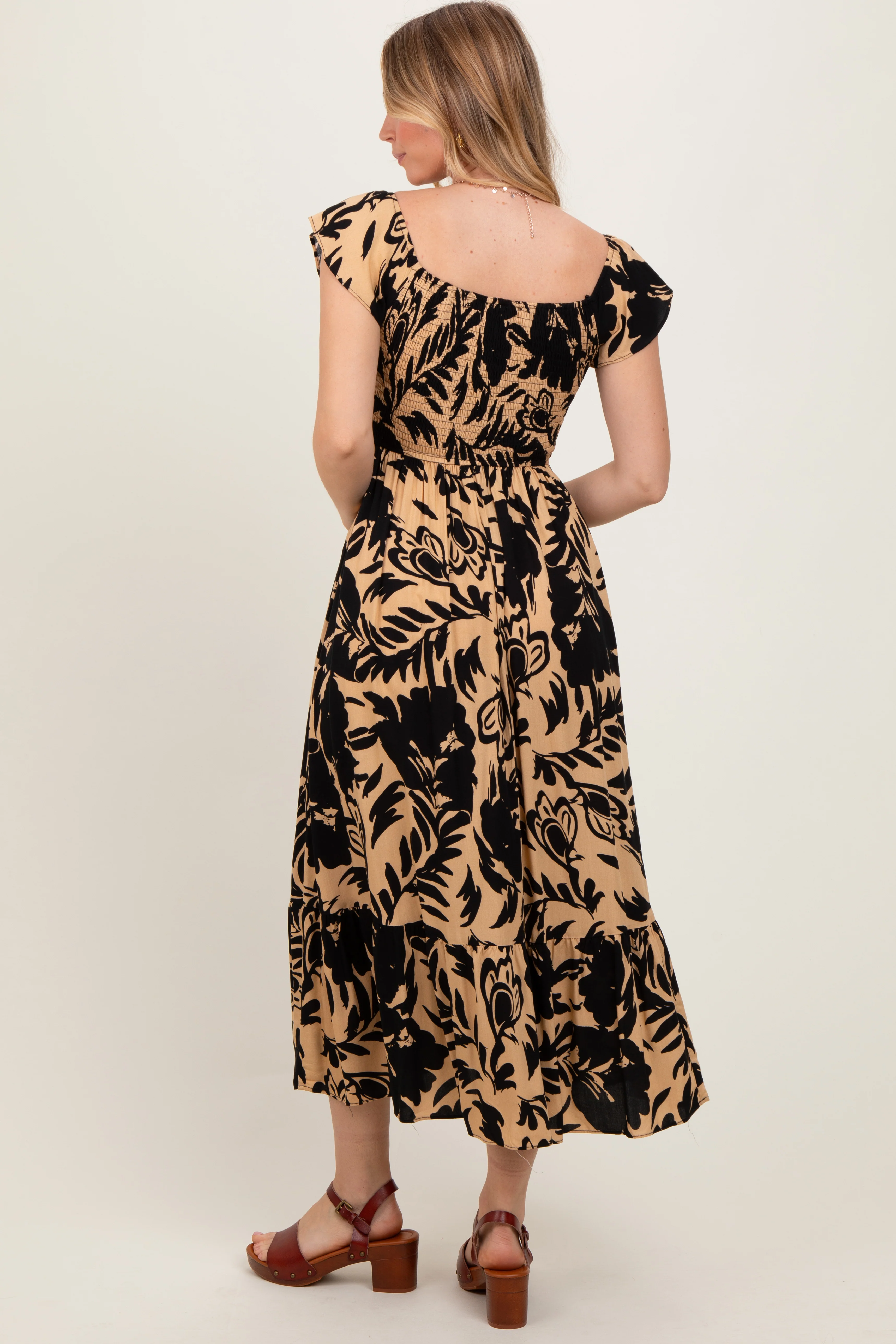Black Mocha Smocked Top Midi Dress - Image 4