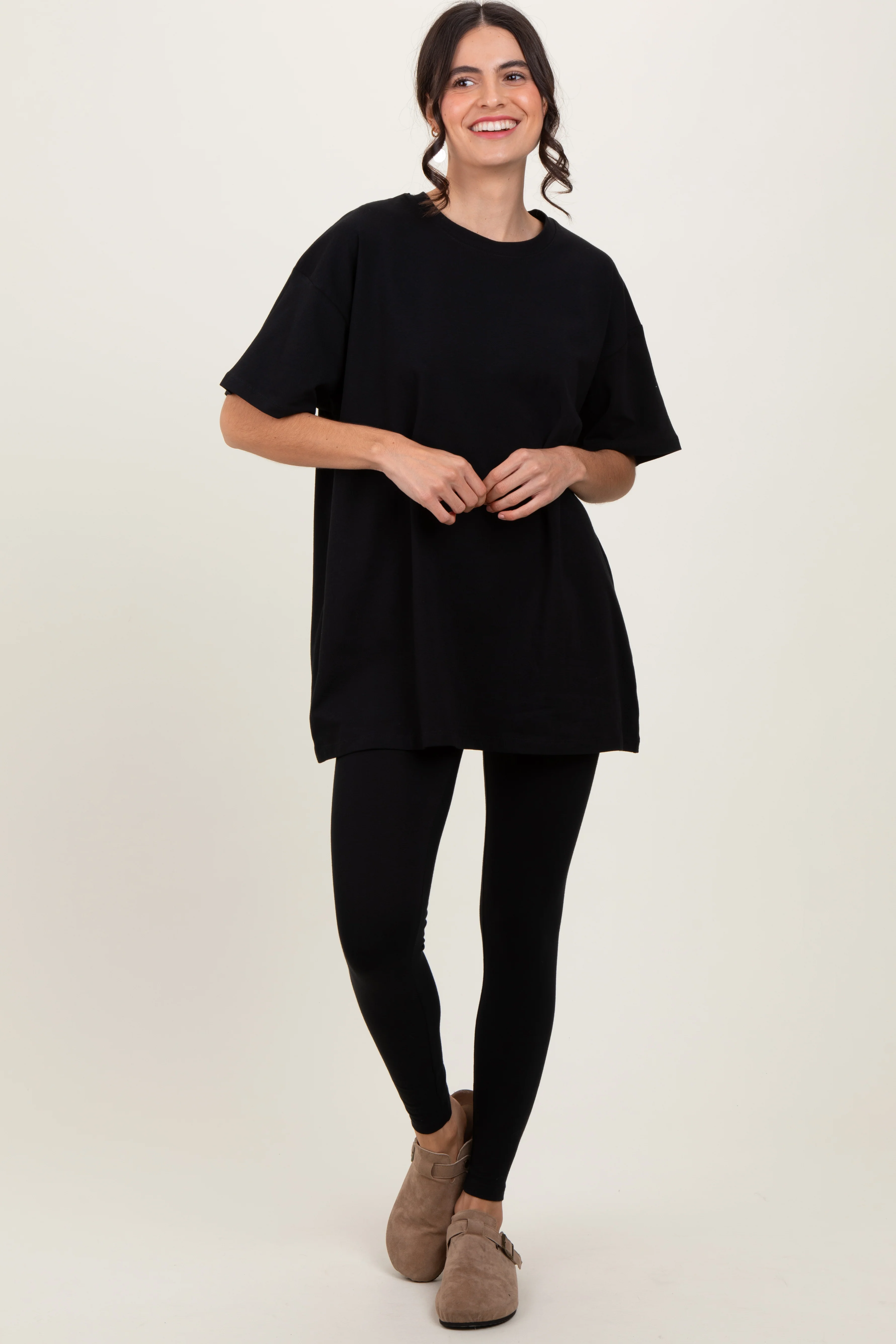 Black Oversized Crewneck Short Sleeve and Legging Set - Image 2