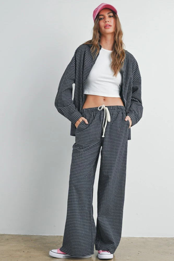 Black Oversized Grid Plaid Button Down Shirt - Image 3