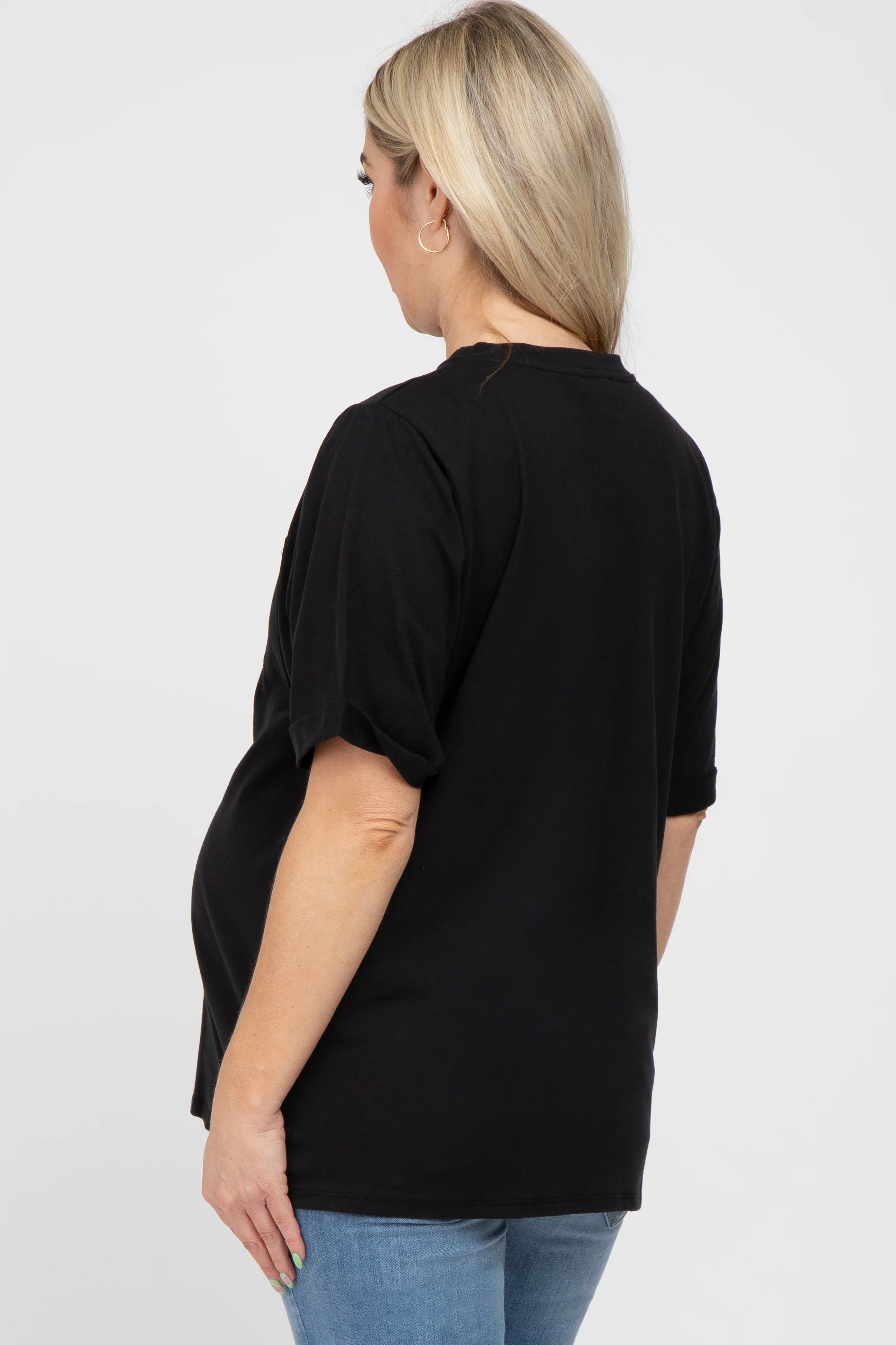 Black Oversized Pocket Front Short Sleeve Maternity Top - Image 3