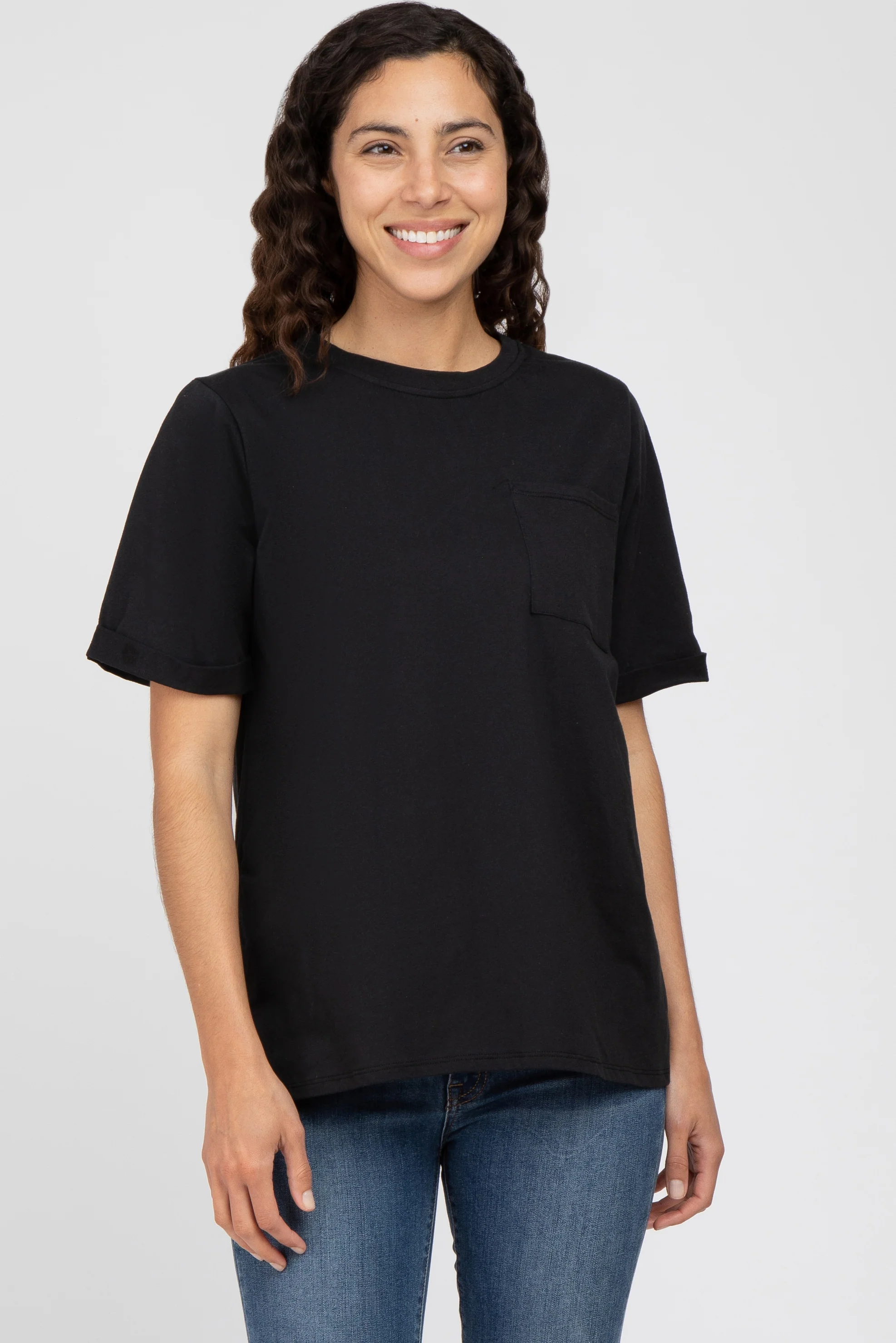 Black Oversized Pocket Front Short Sleeve Maternity Top - Image 5