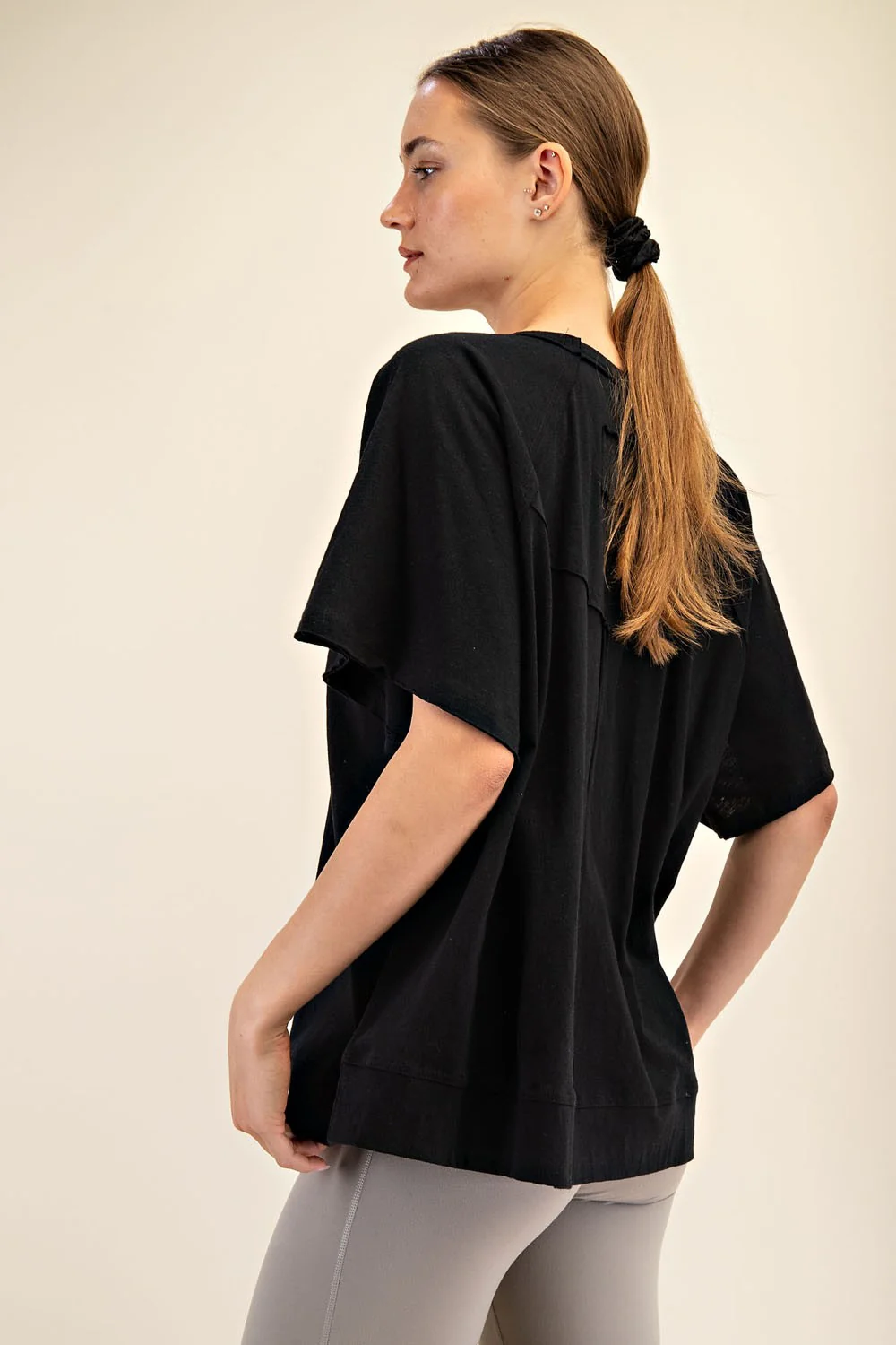 Black Oversized Raw Hem Short Sleeve Tee - Image 3