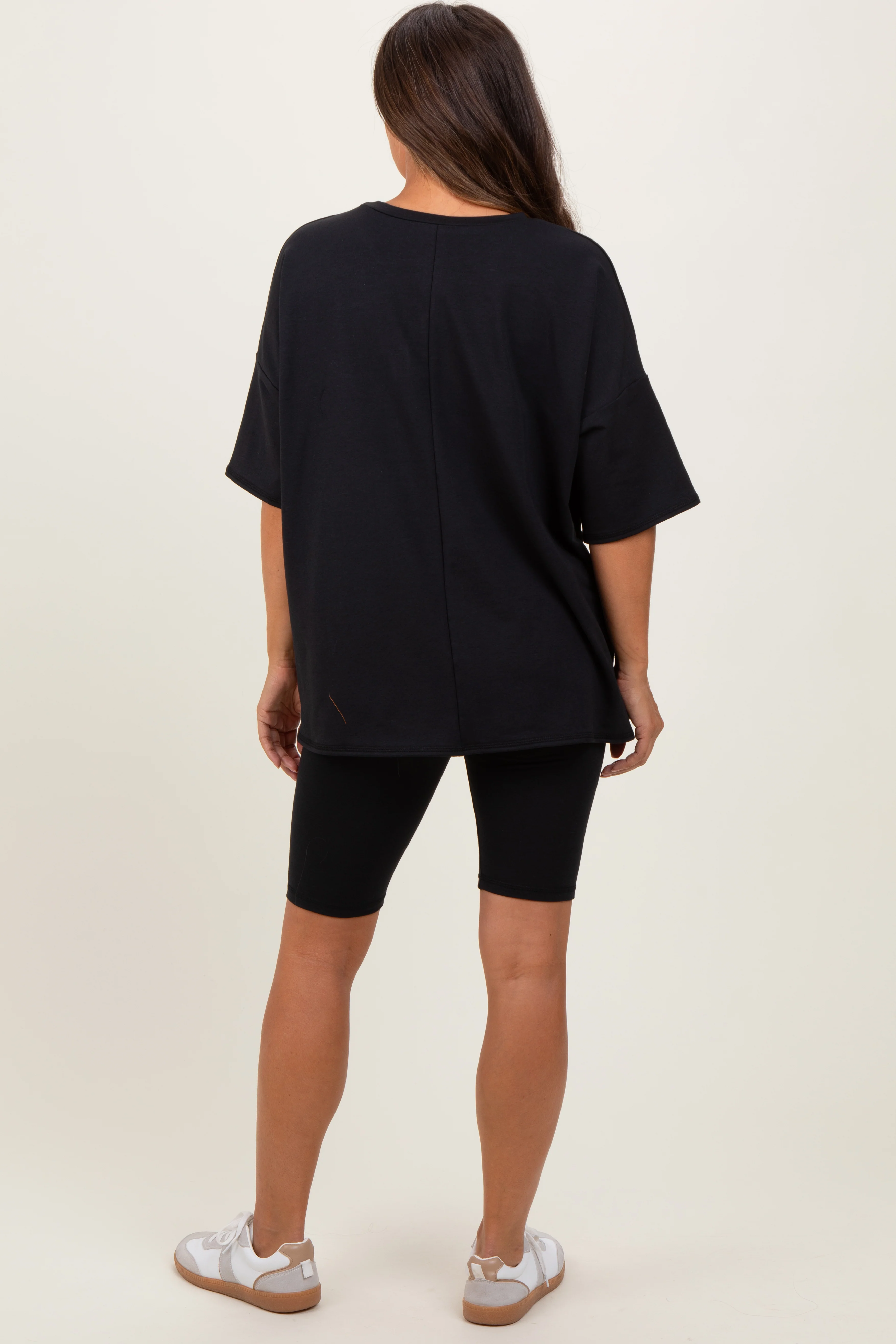 Black Oversized Short Sleeve Biker Short Maternity Set - Image 4