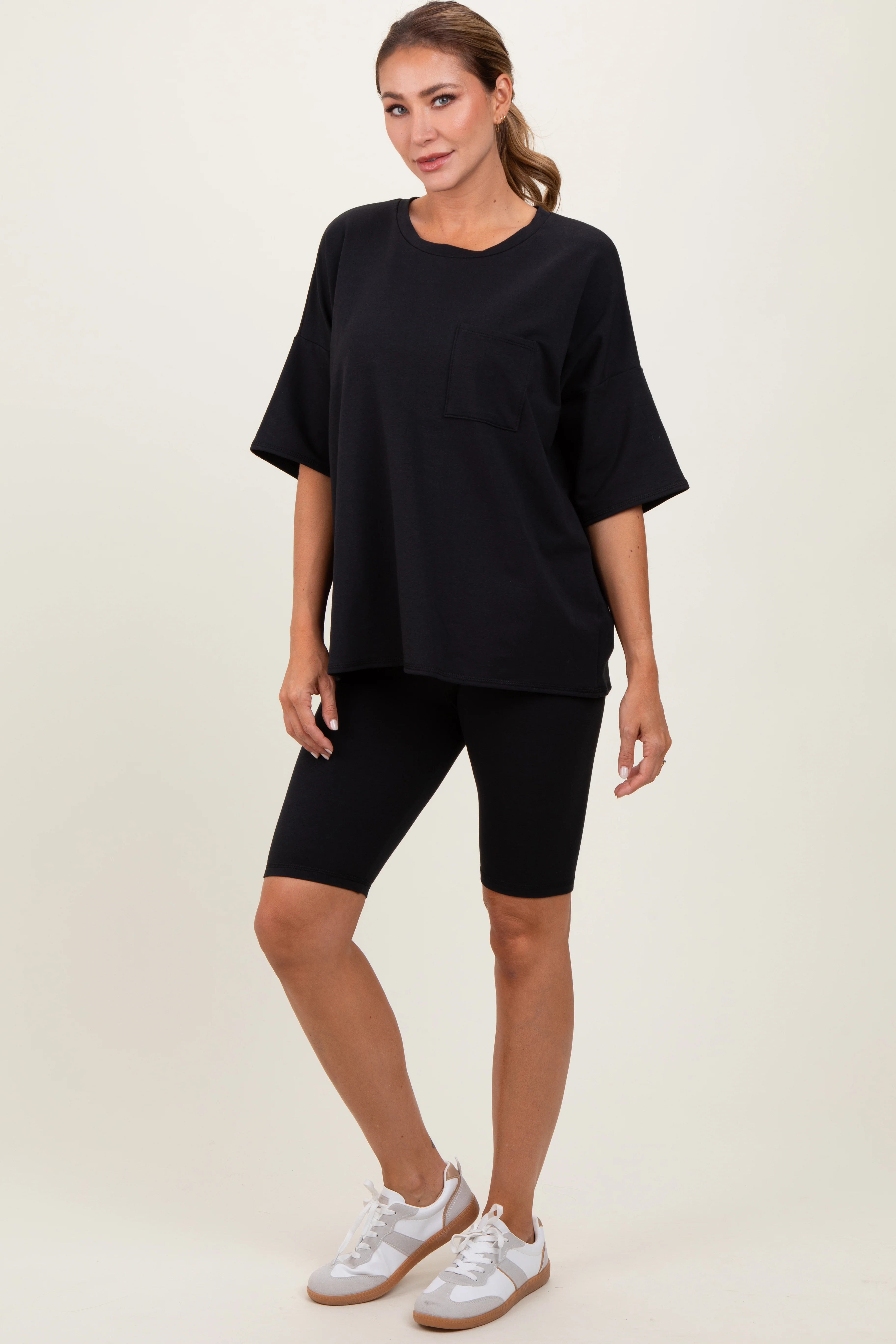 Black Oversized Short Sleeve Biker Short Set - Image 3