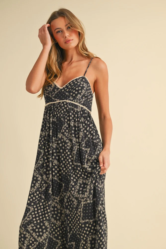Black Paisley Printed Wide Relaxed Fit Jumpsuit - Image 4