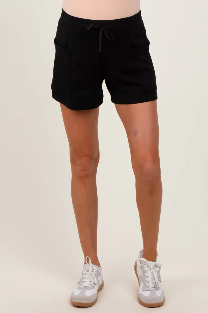 Black Patch Pocket Maternity Shorts - Image 3