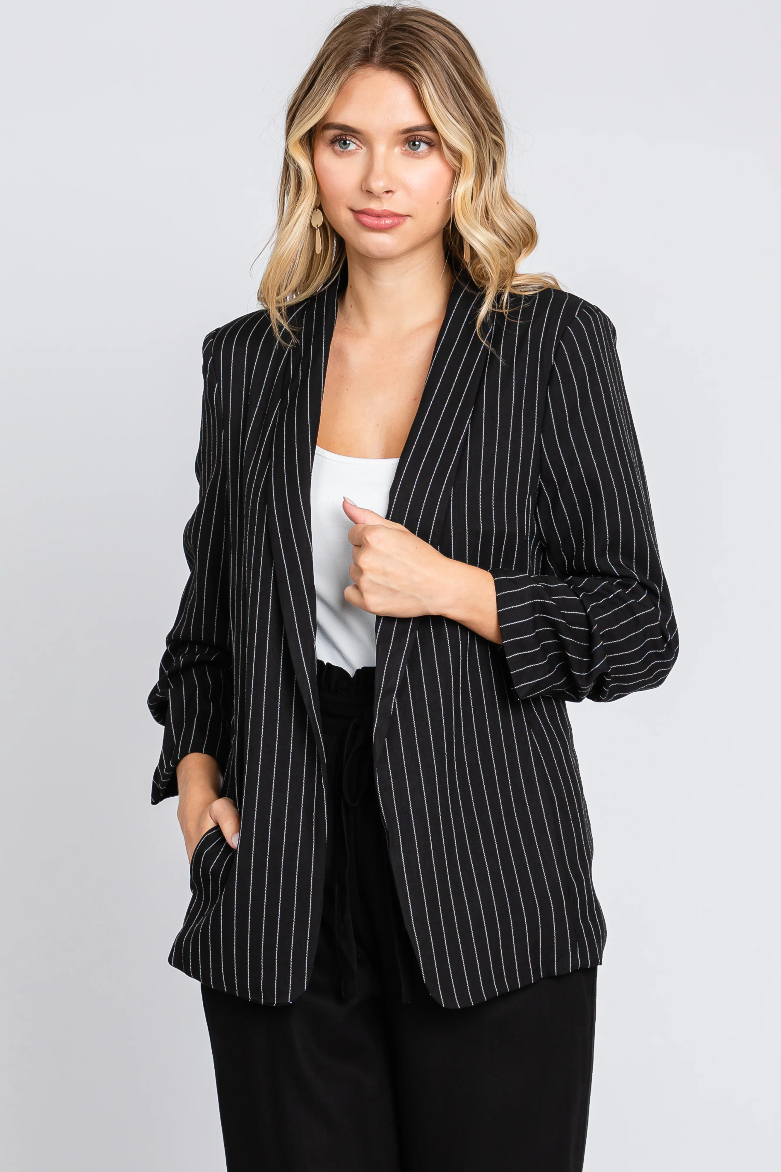 Black Pinstriped Blazer - Image 2