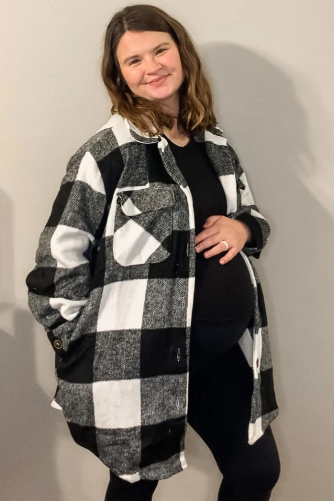 Black Plaid Brushed Long Maternity Shacket - Image 6