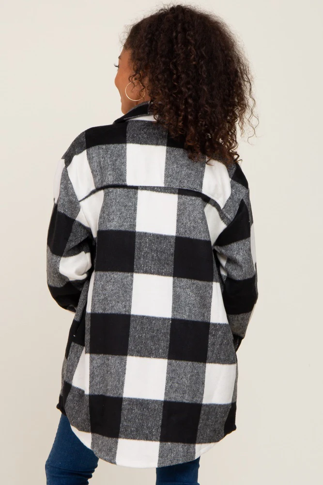 Black Plaid Brushed Long Shacket - Image 3