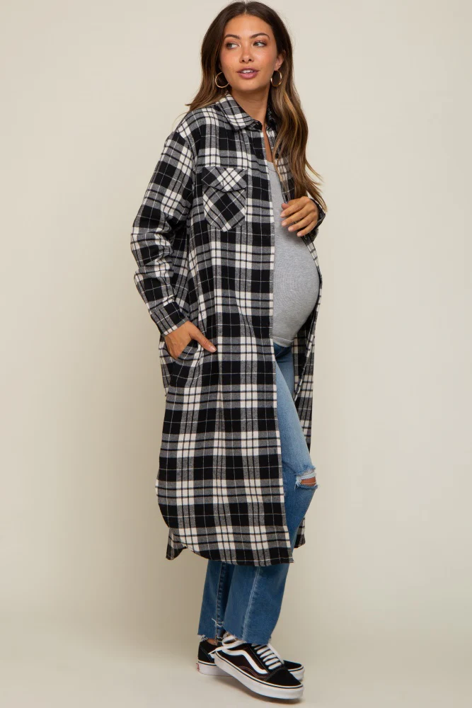 Black Plaid Maternity Oversized Shirt - Image 2