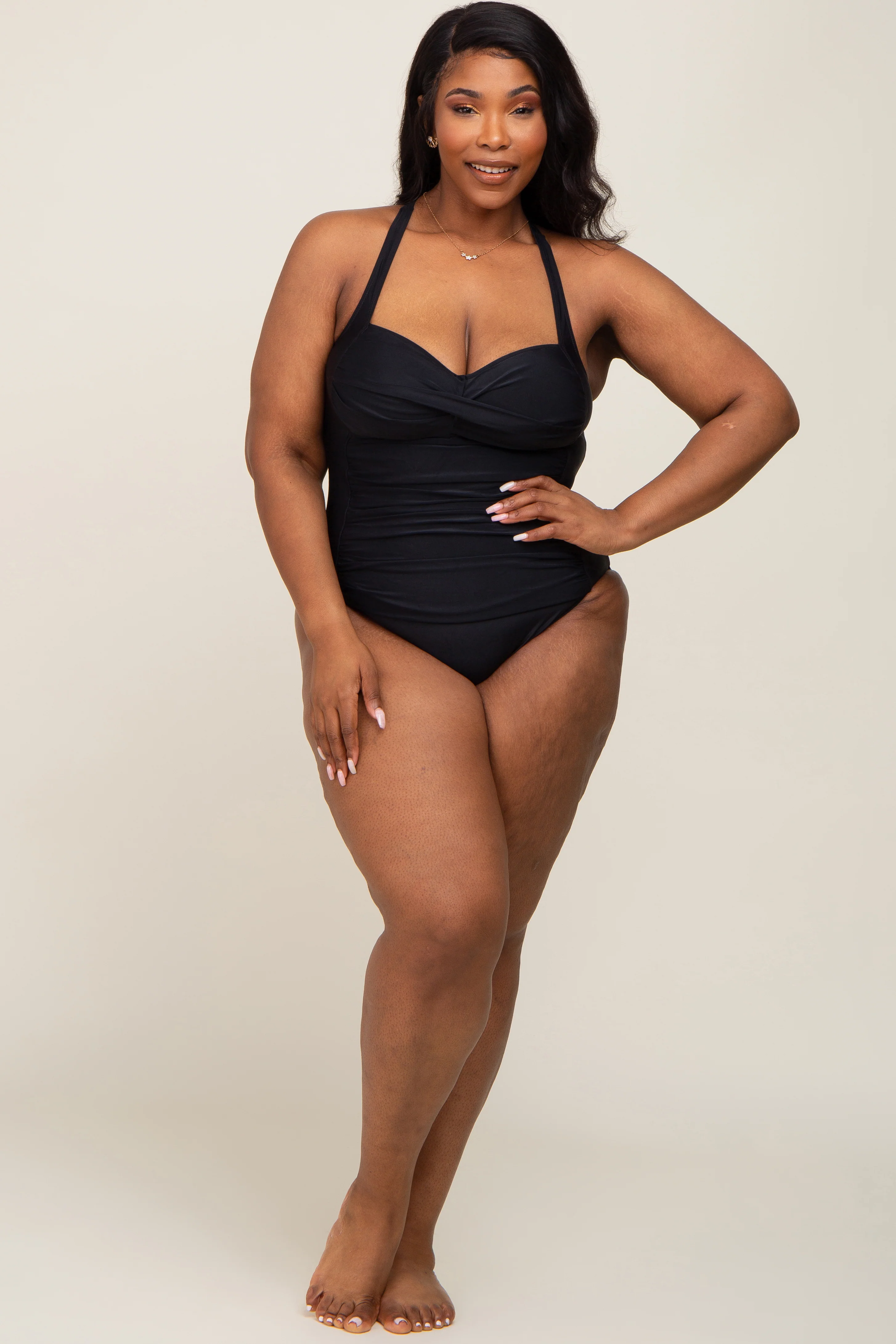 Black Plus Ruched One Piece Swimsuit - Image 4