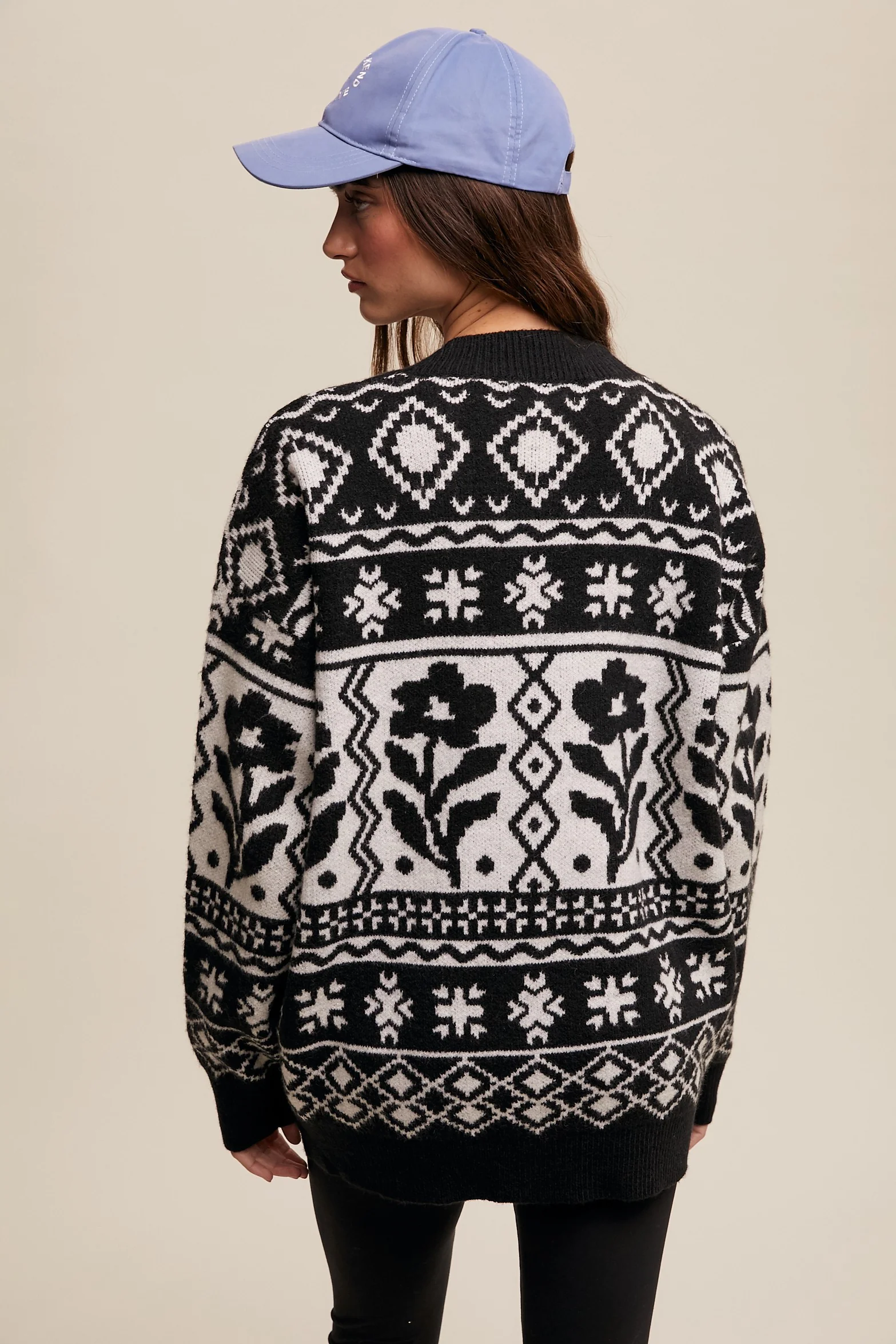 Black Printed Button Up Cardigan - Image 3