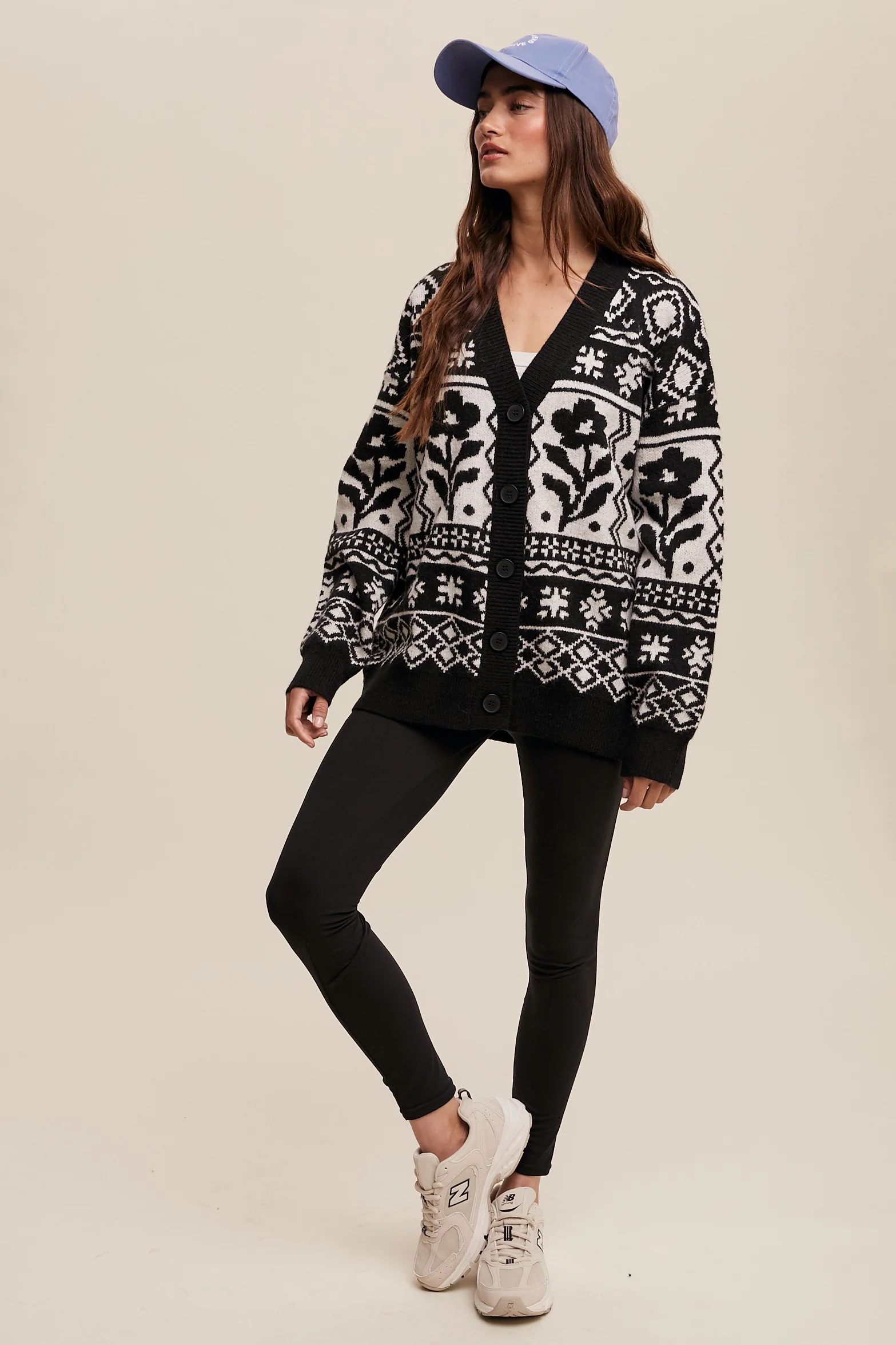 Black Printed Button Up Cardigan - Image 4