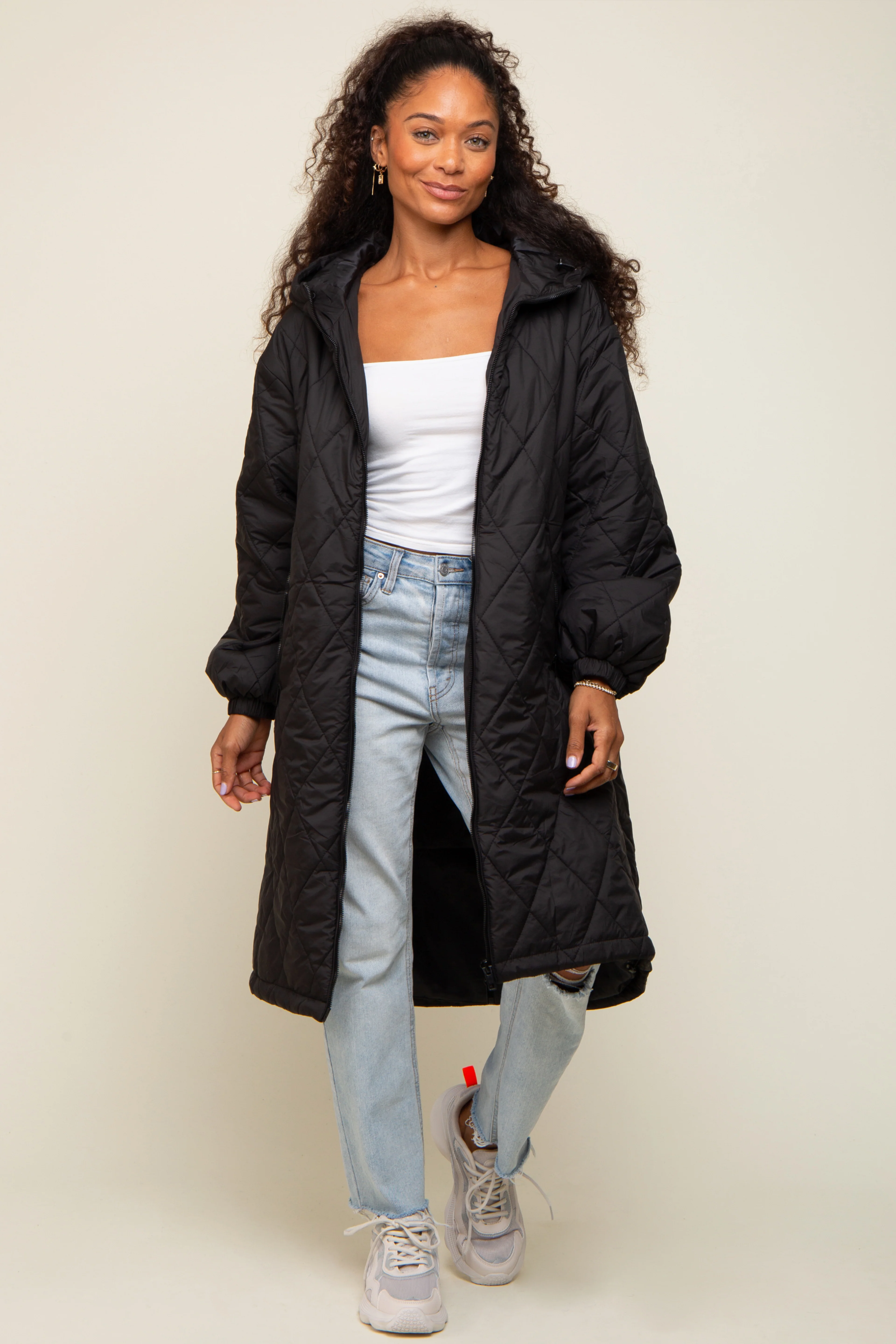 Black Quilted Long Maternity Puffer Jacket - Image 7