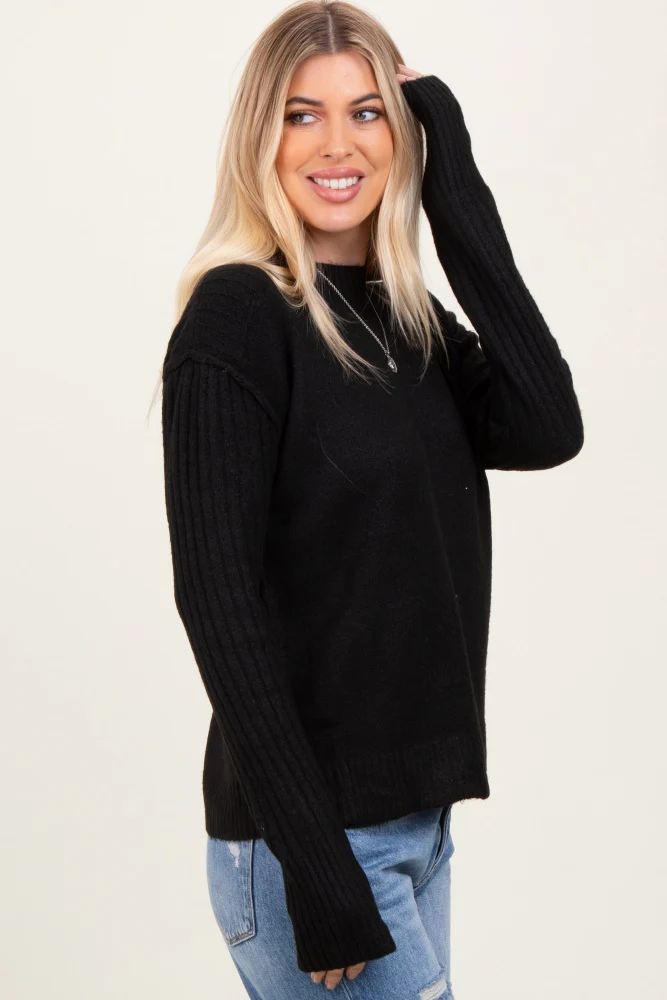 Black Raised Seam Long Sleeve Sweater - Image 3