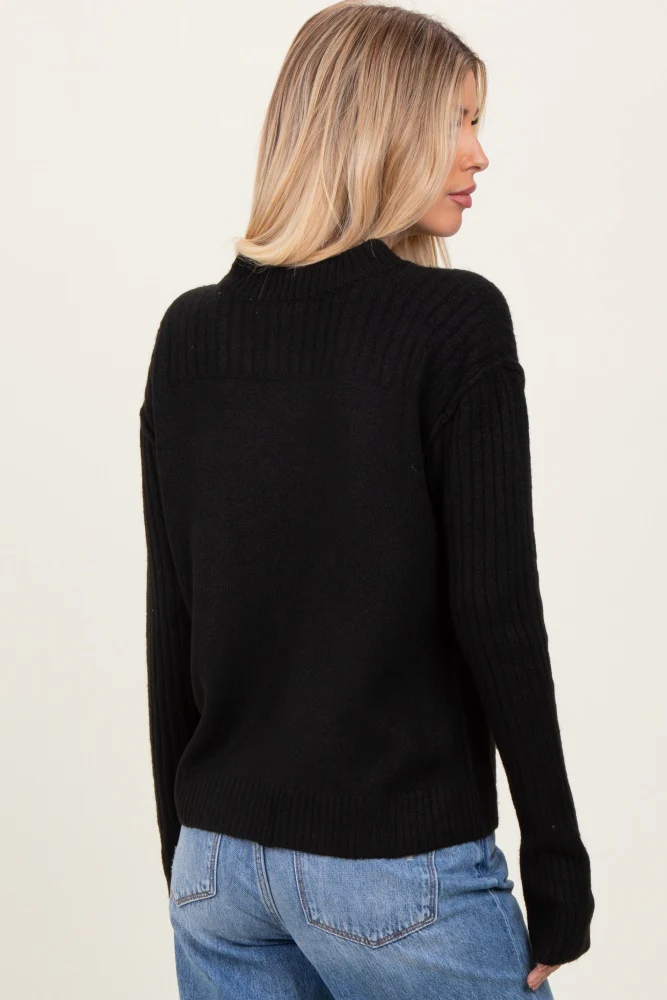 Black Raised Seam Long Sleeve Sweater - Image 4