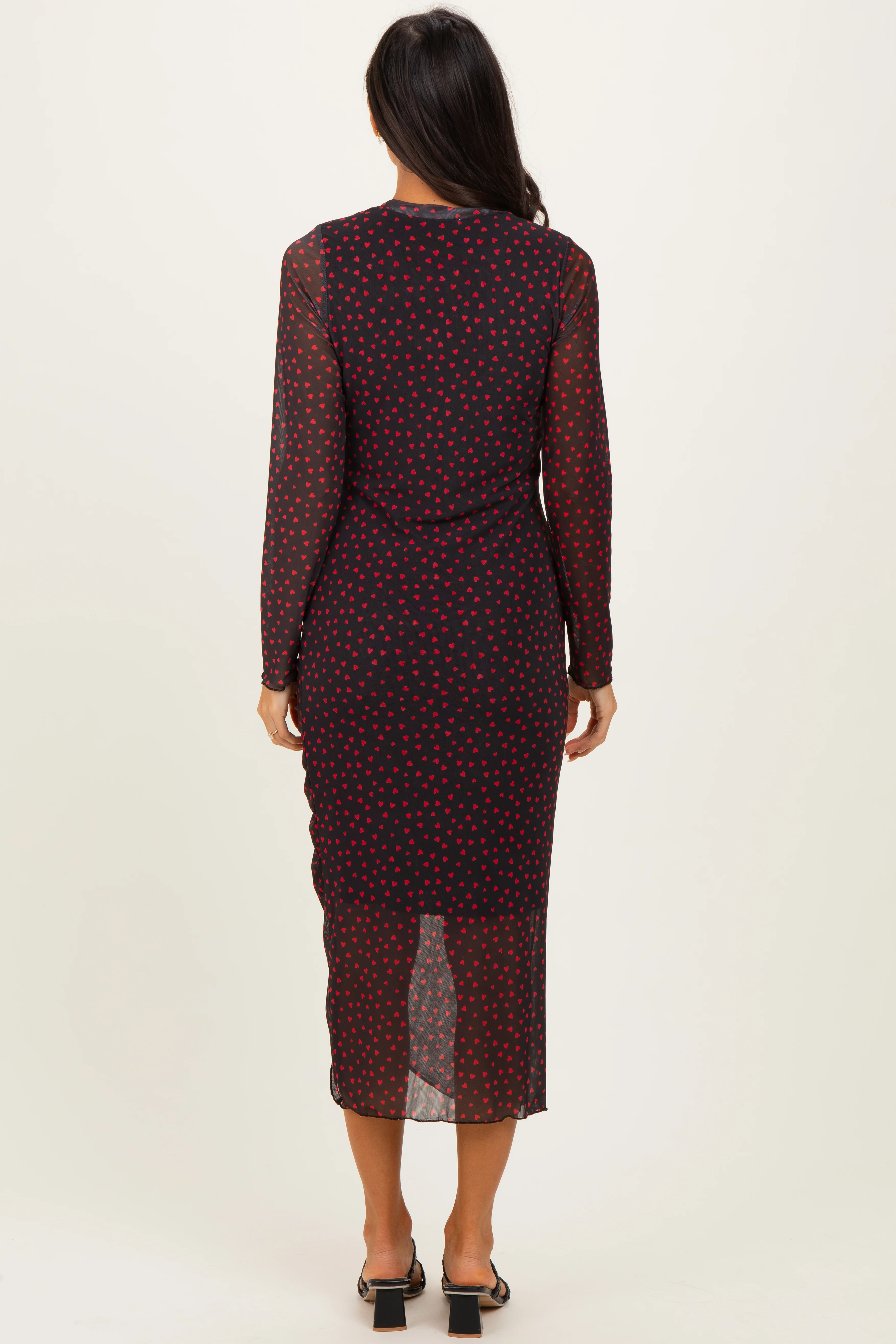 Black Red Heart Print Mesh Dress - Image 4