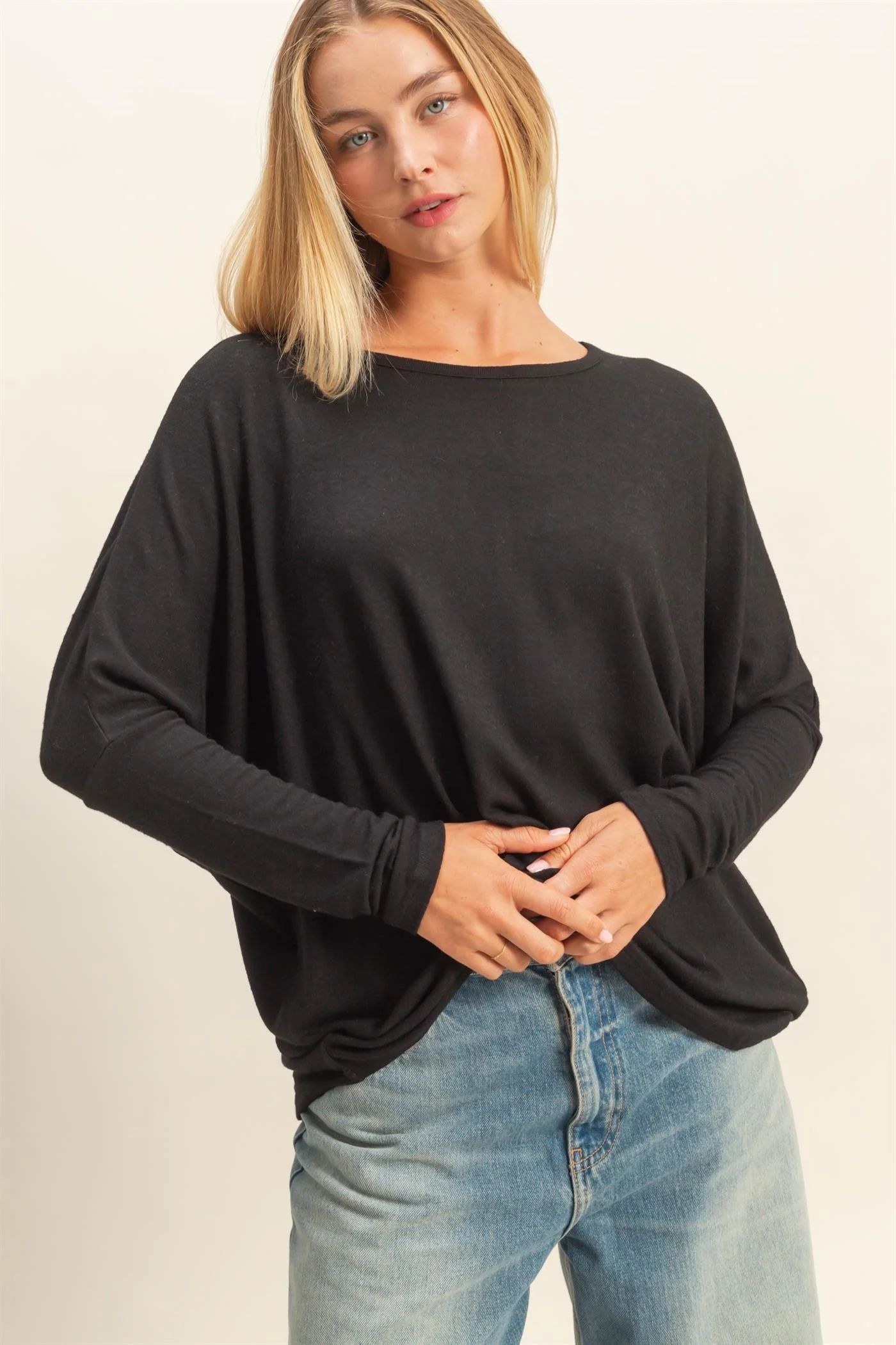 Black Relaxed Fit Dolman Long Sleeve Maternity Top - Image 4