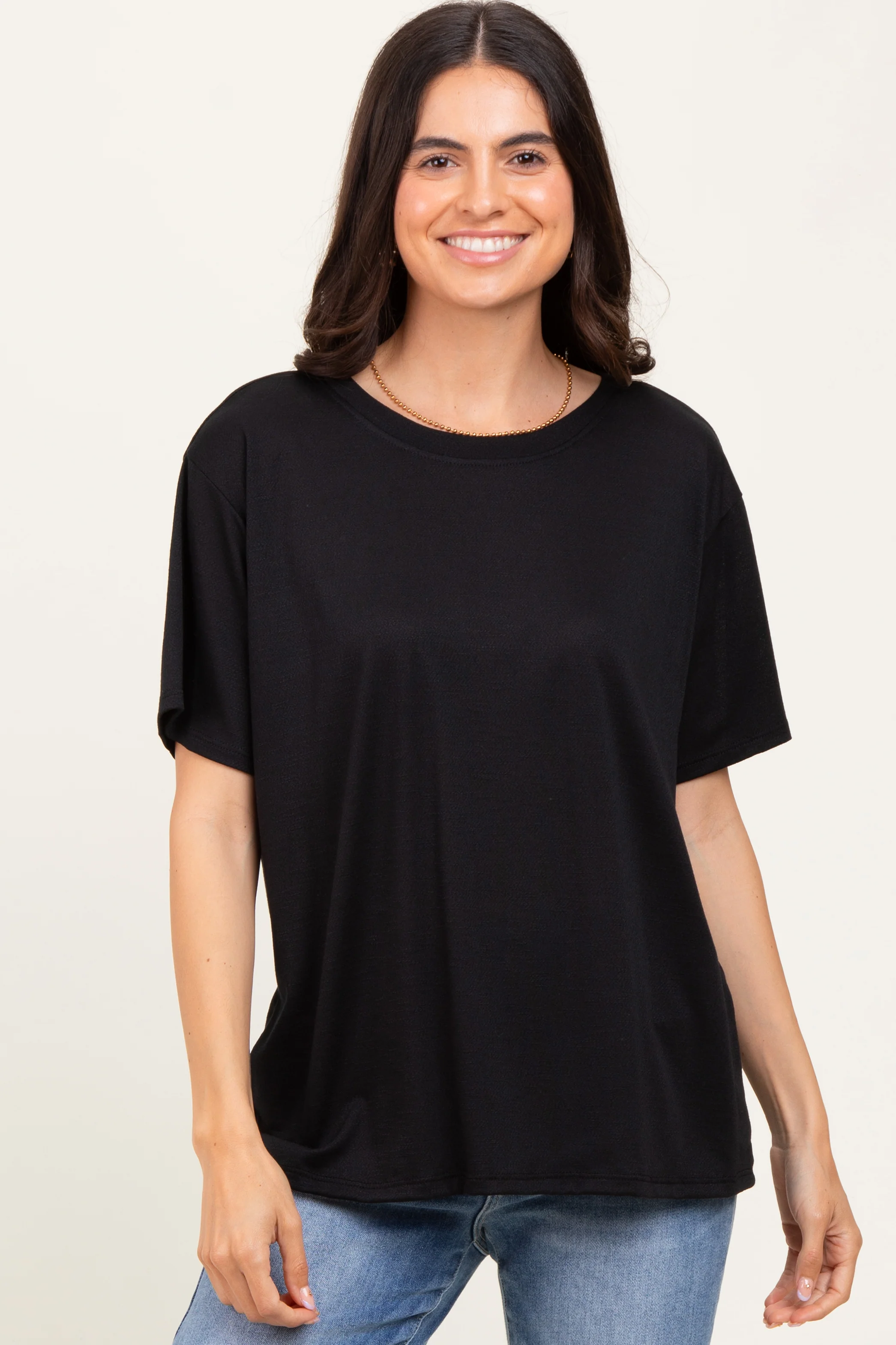 Black Relaxed Fit Short Sleeve Maternity Tee - Image 4