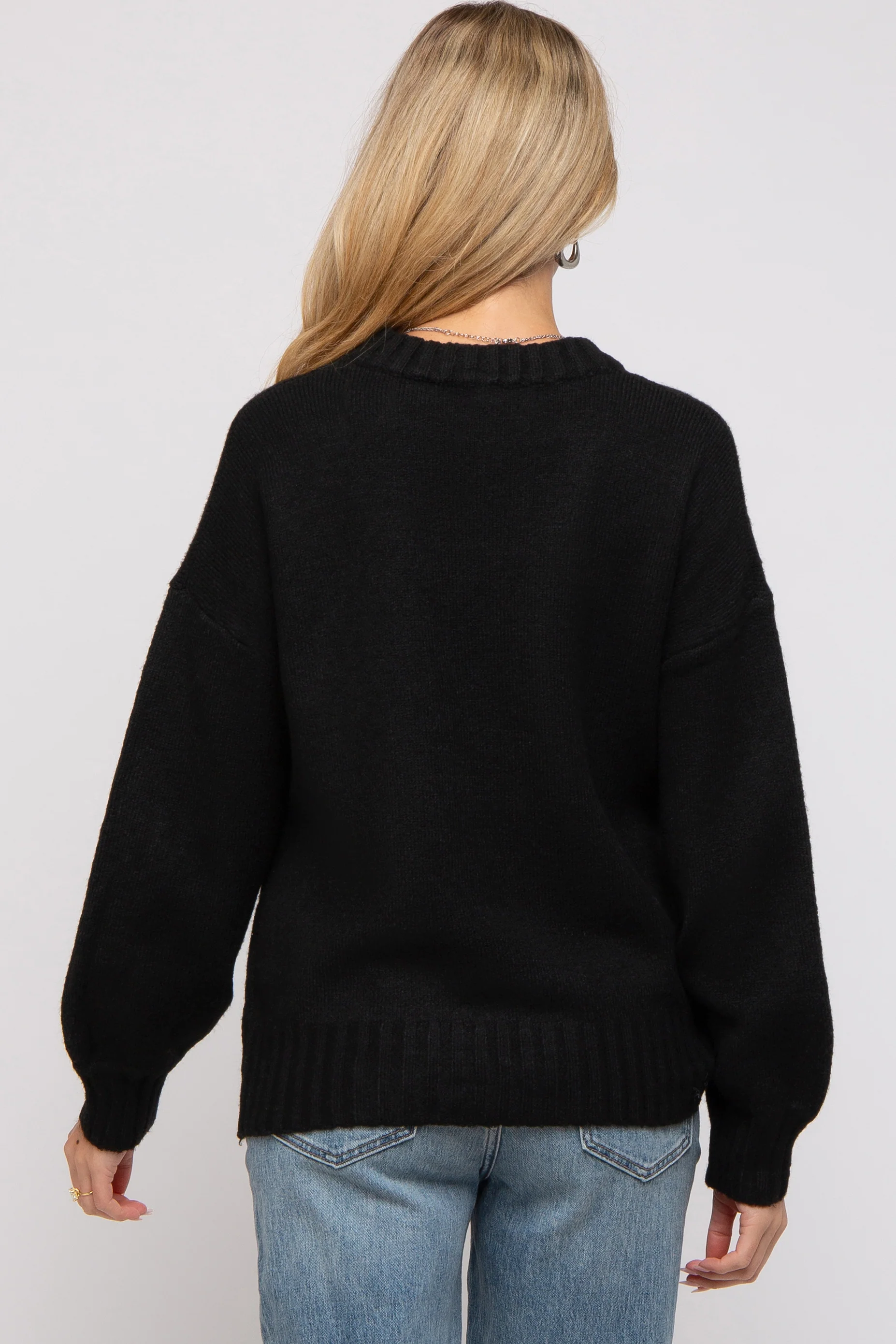 Black Ribbed Cuff Maternity Sweater - Image 3