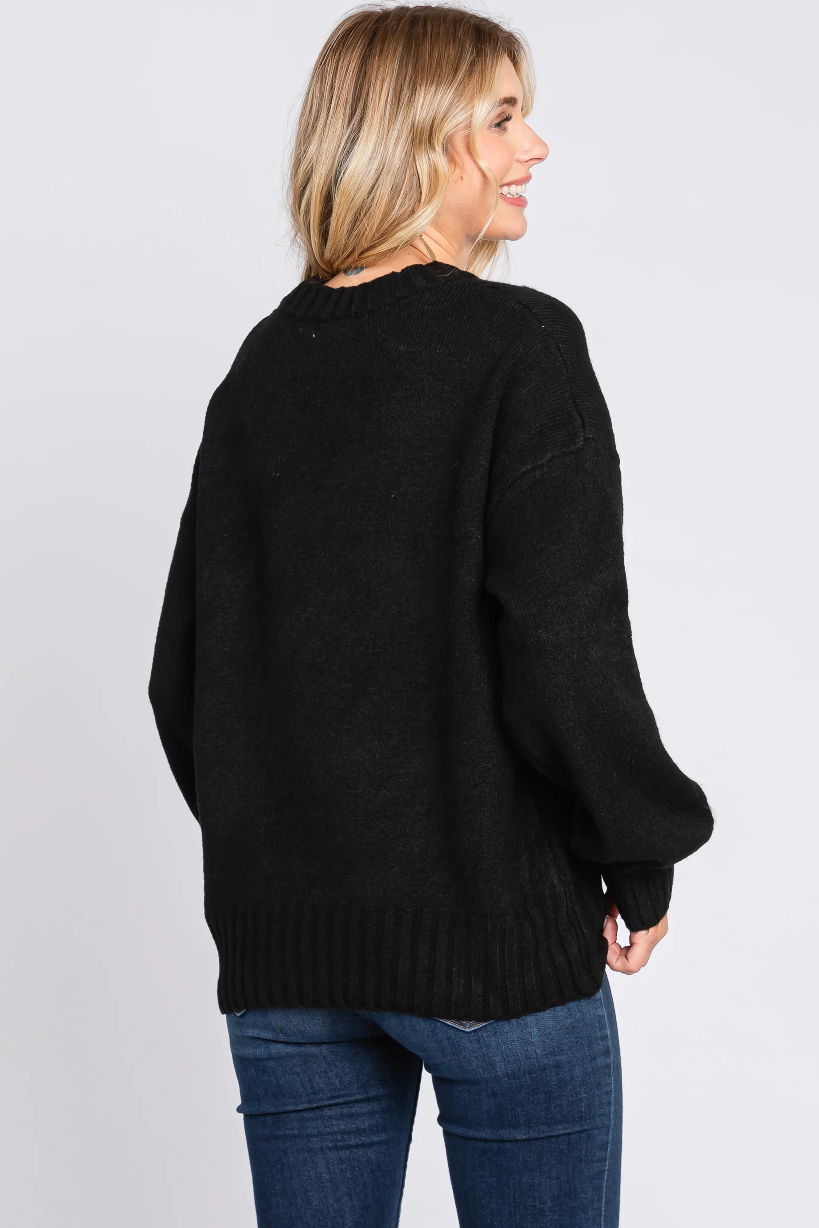 Black Ribbed Cuff Sweater - Image 3