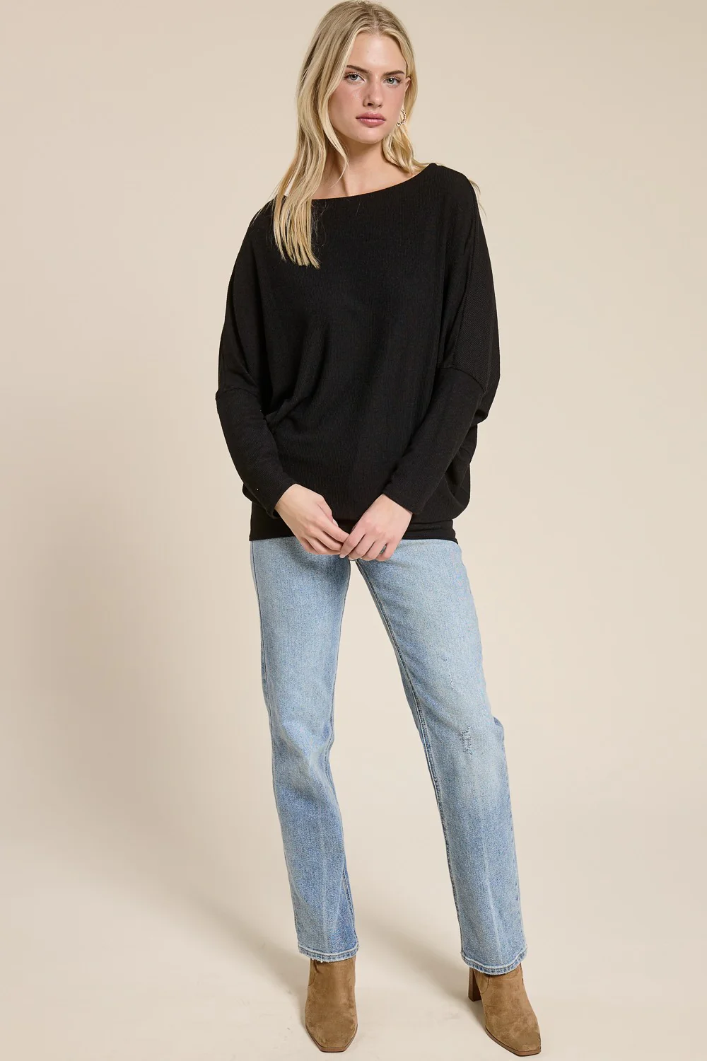 Black Ribbed Dolman Top - Image 4