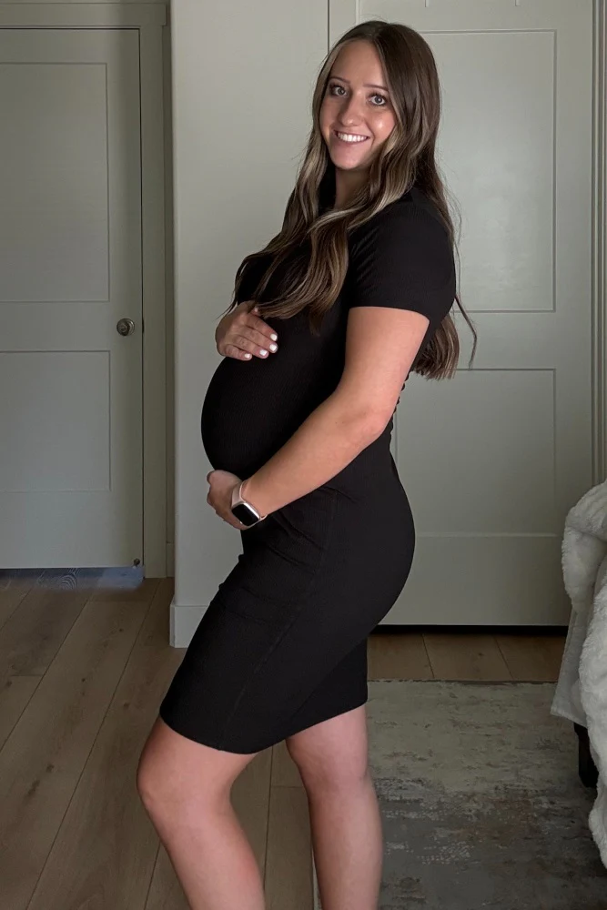 Black Ribbed Fitted Maternity Dress - Image 4