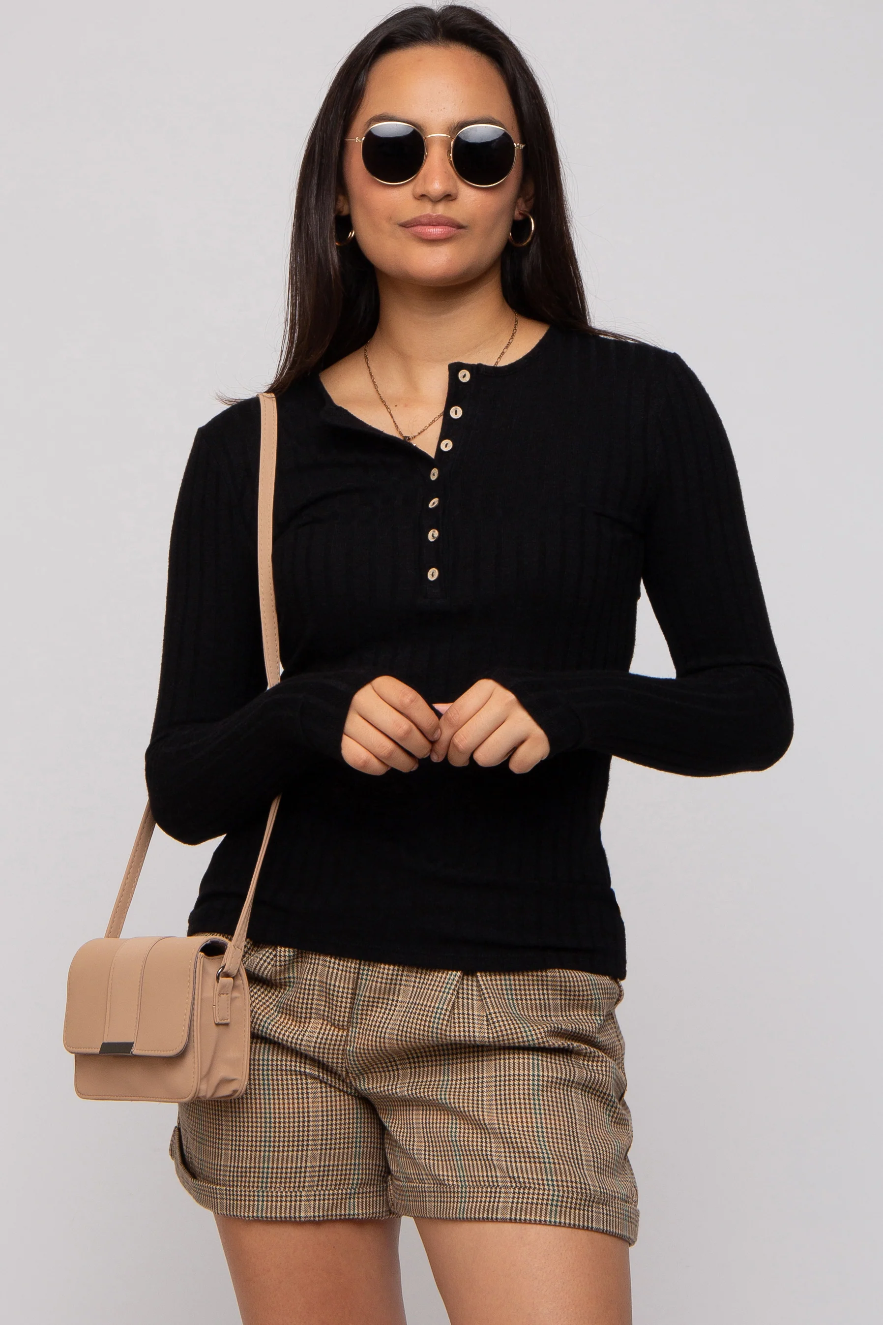 Black Ribbed Knit Button Long Sleeve Maternity Top - Image 6