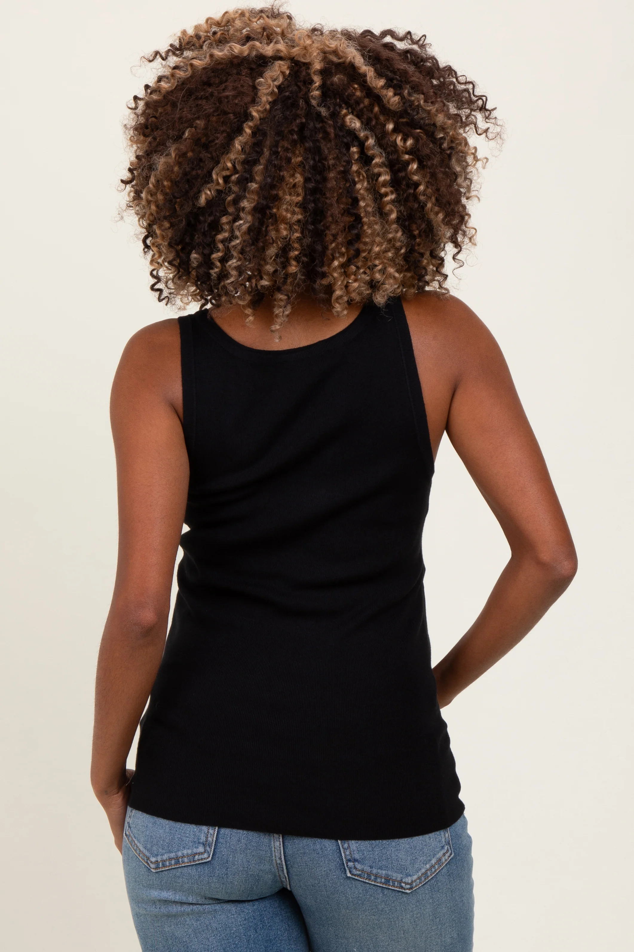 Black Ribbed Knit Button Maternity Tank Top - Image 3