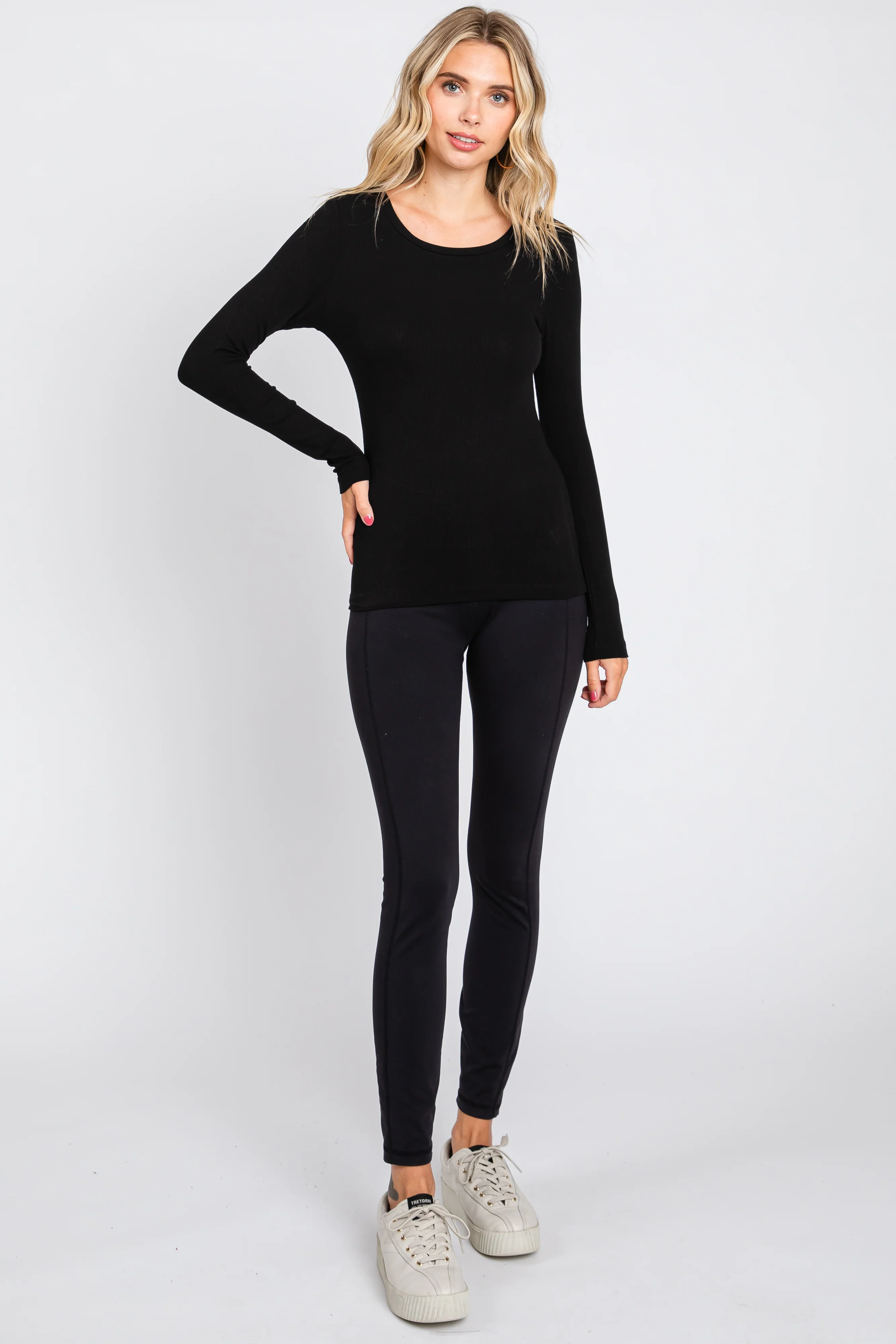 Black Ribbed Long Sleeve Top - Image 4