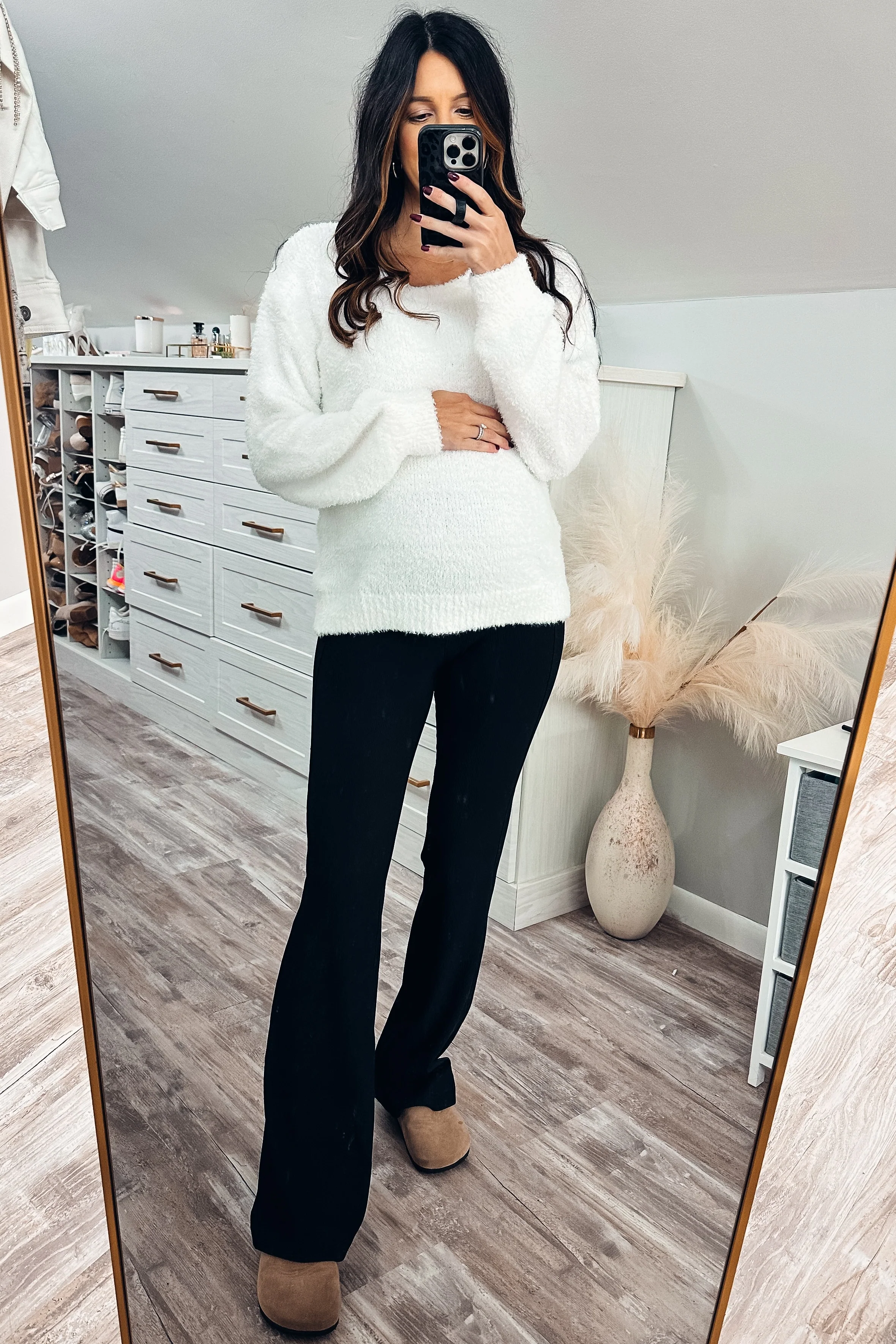 Black Ribbed Maternity Flared Leggings - Image 6