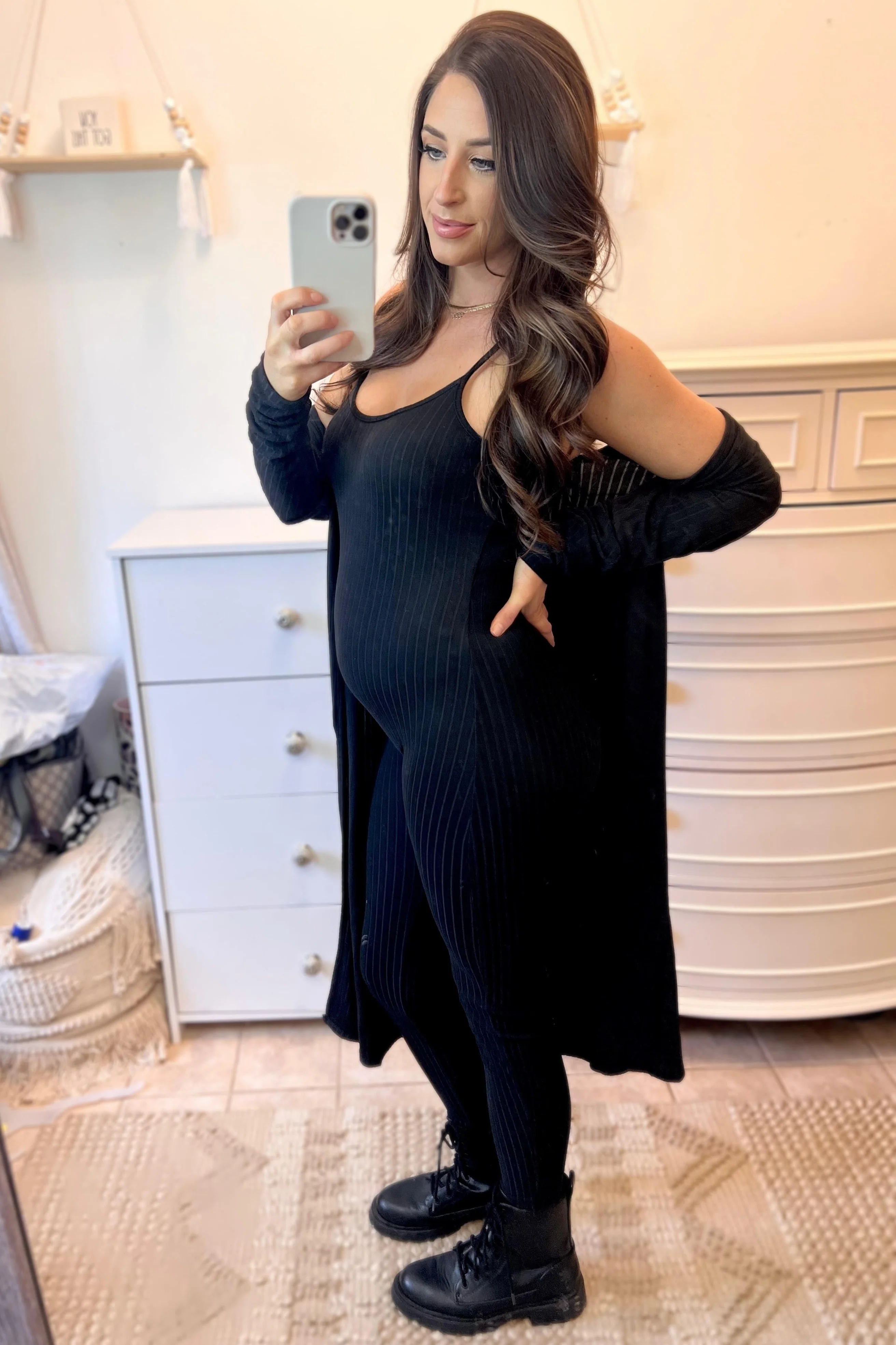 Black Ribbed Maternity Jumpsuit Two Piece Set - Image 10