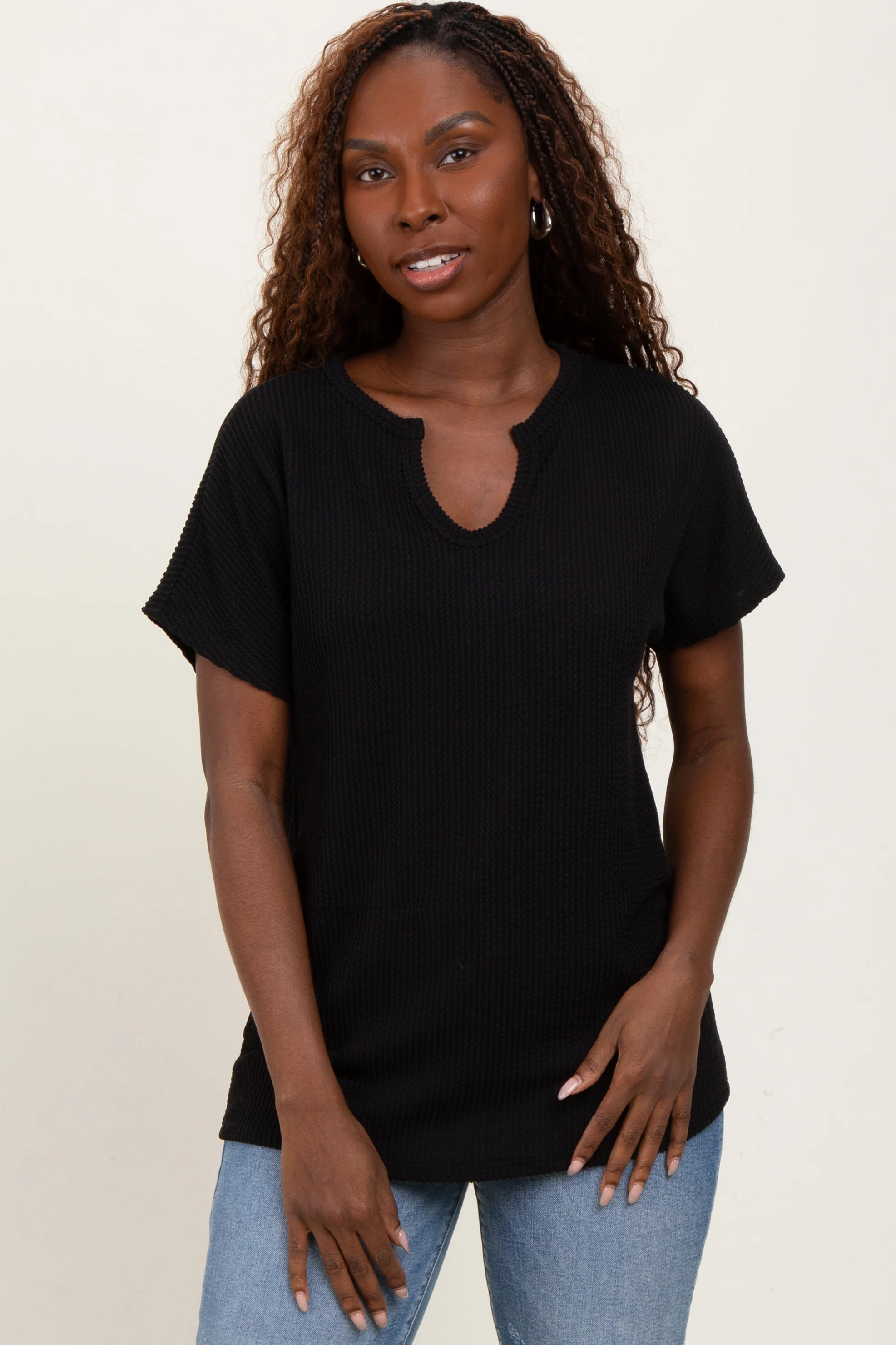 Black Ribbed Notched Neckline Maternity Top - Image 4