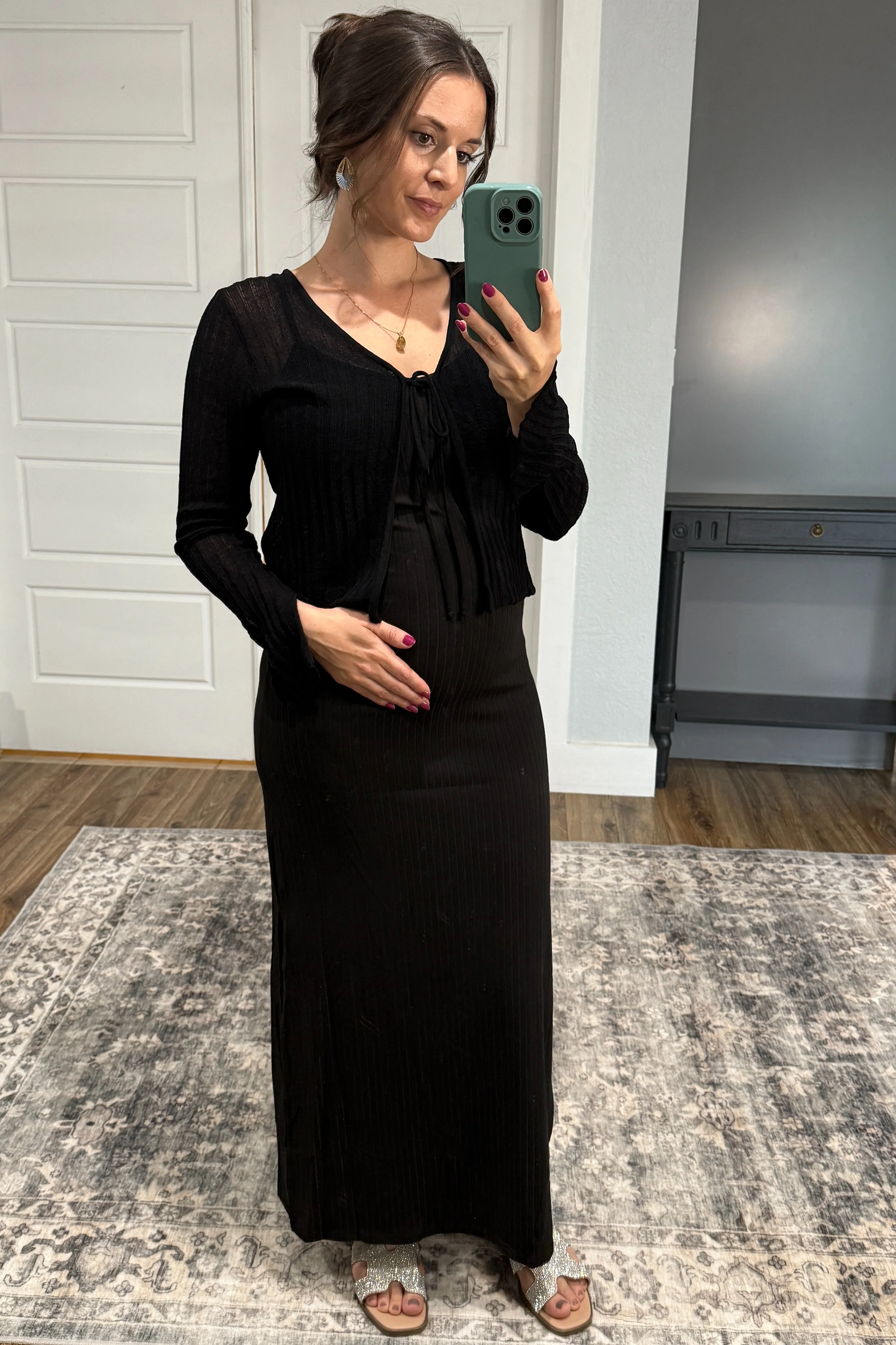 Black Ribbed Side Slit Maternity Maxi Dress - Image 8