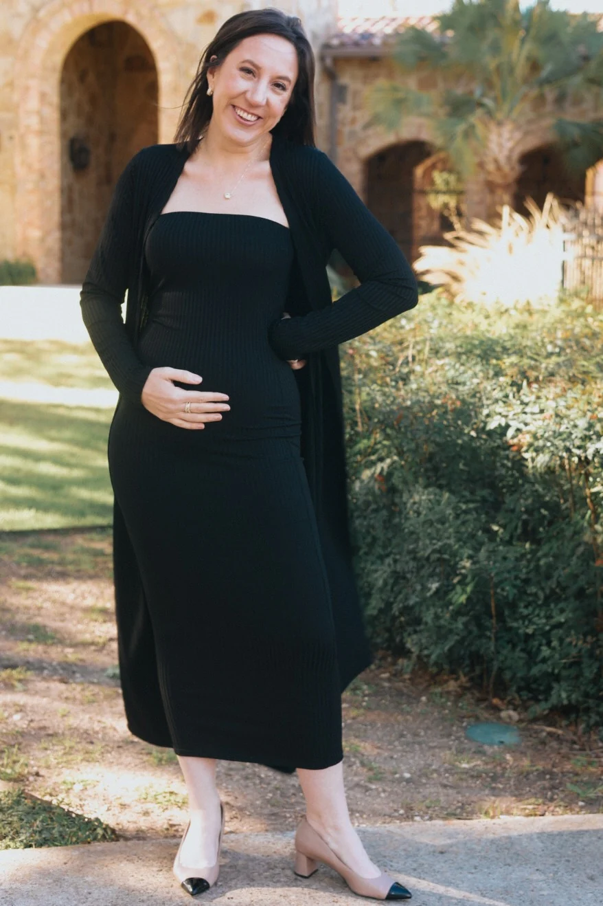 Black Ribbed Sleeveless Dress Cardigan Maternity Set - Image 5