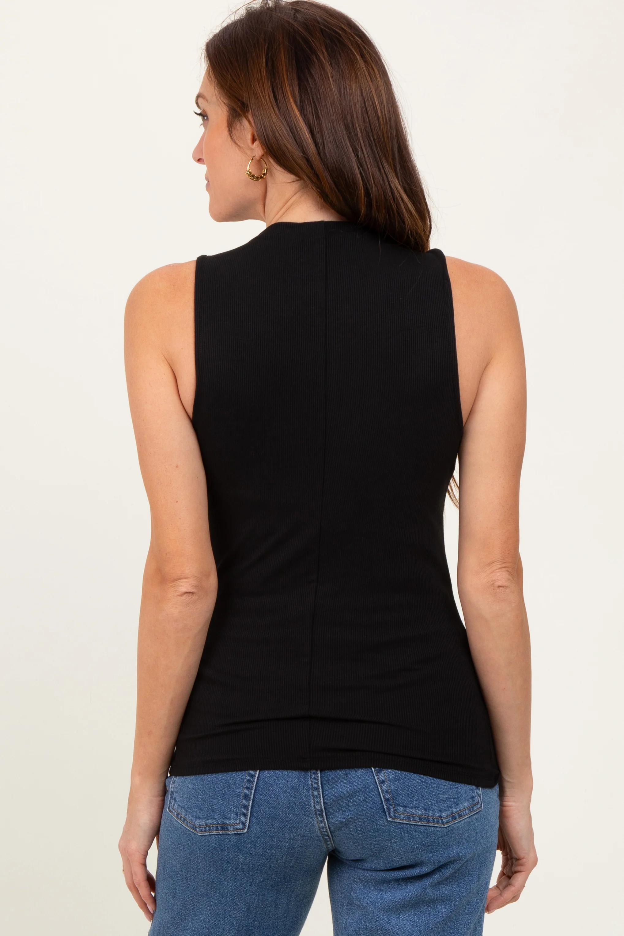 Black Ribbed Sleeveless Mock Neck Top - Image 4