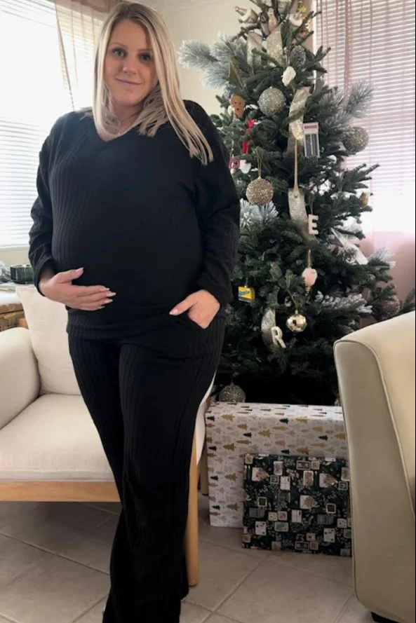 Black Ribbed Soft Knit Long Sleeve Maternity Pajama Set - Image 5