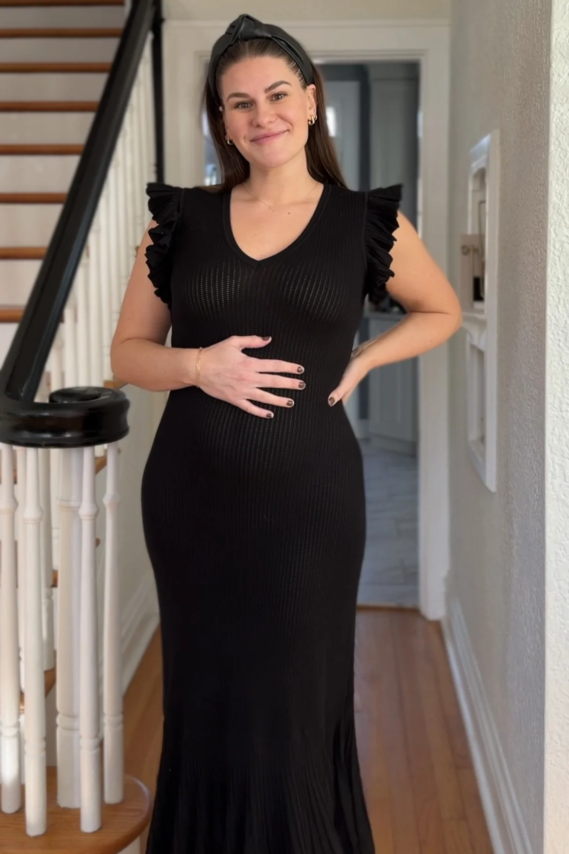 Black Ruffle Sleeve Mermaid Hem Maternity Midi Dress - Image 5