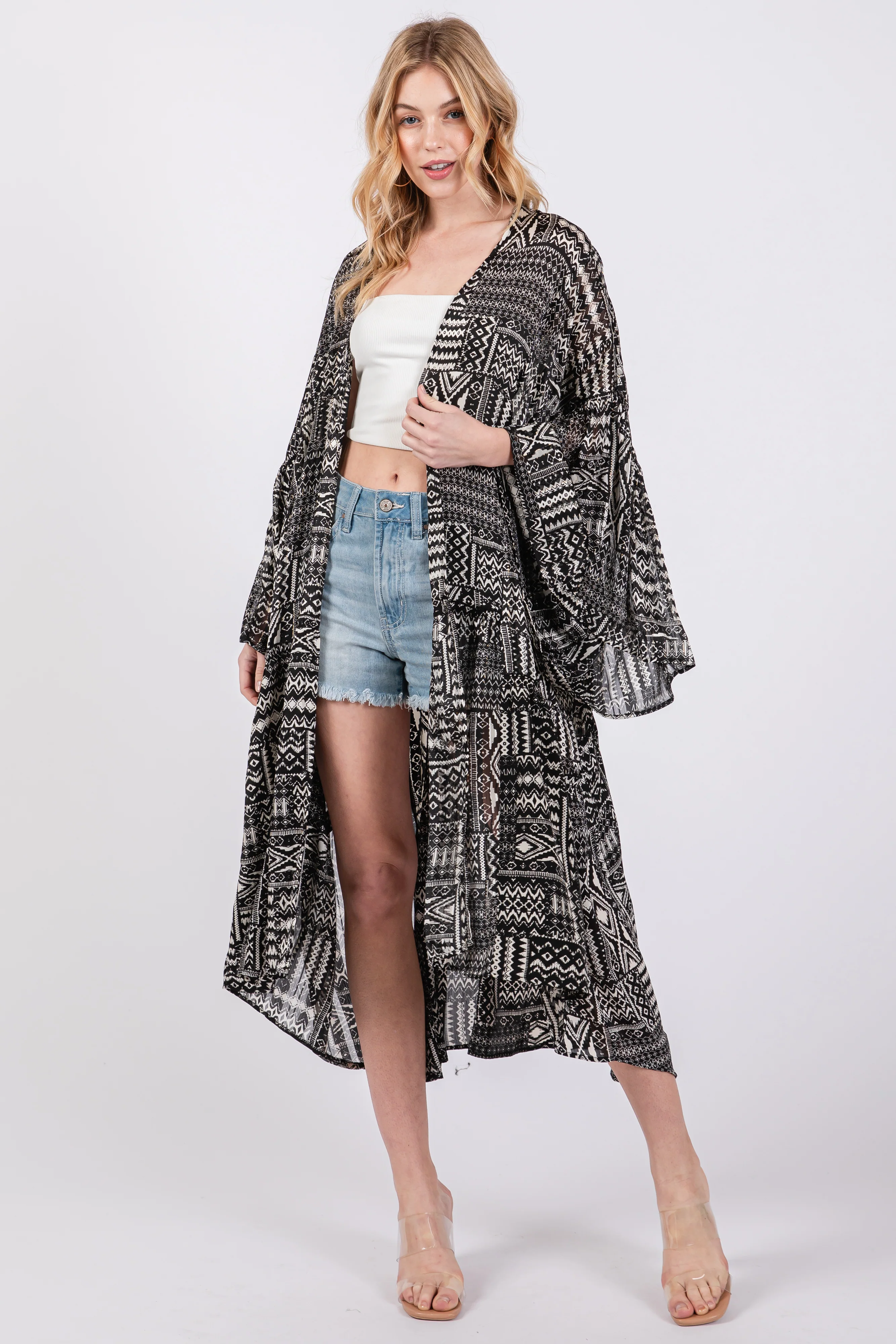 Black Ruffle Wide Sleeve Maternity Cover Up - Image 4