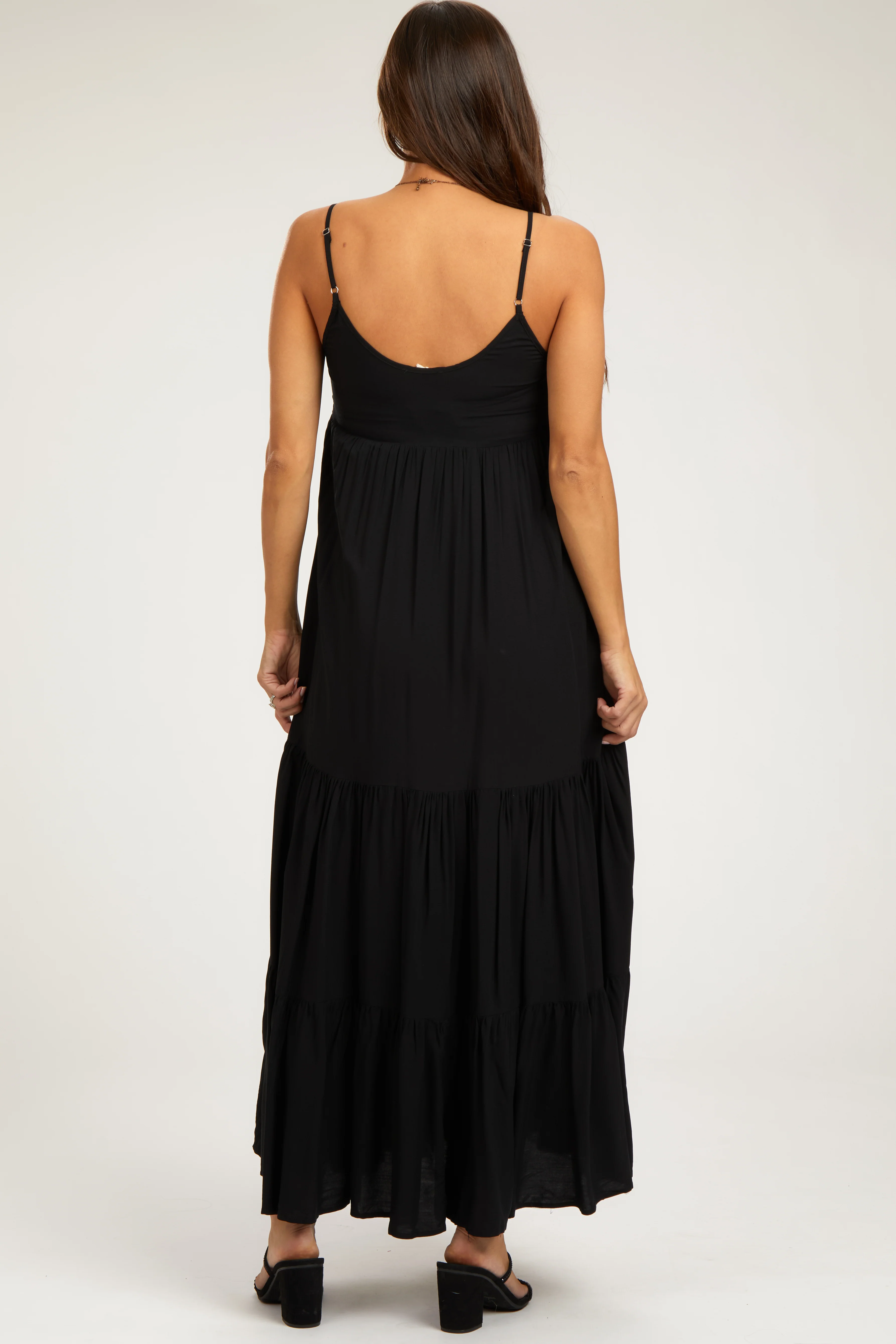 Black Scalloped Embroidered Neckline Maternity Maxi Dress - Image 4