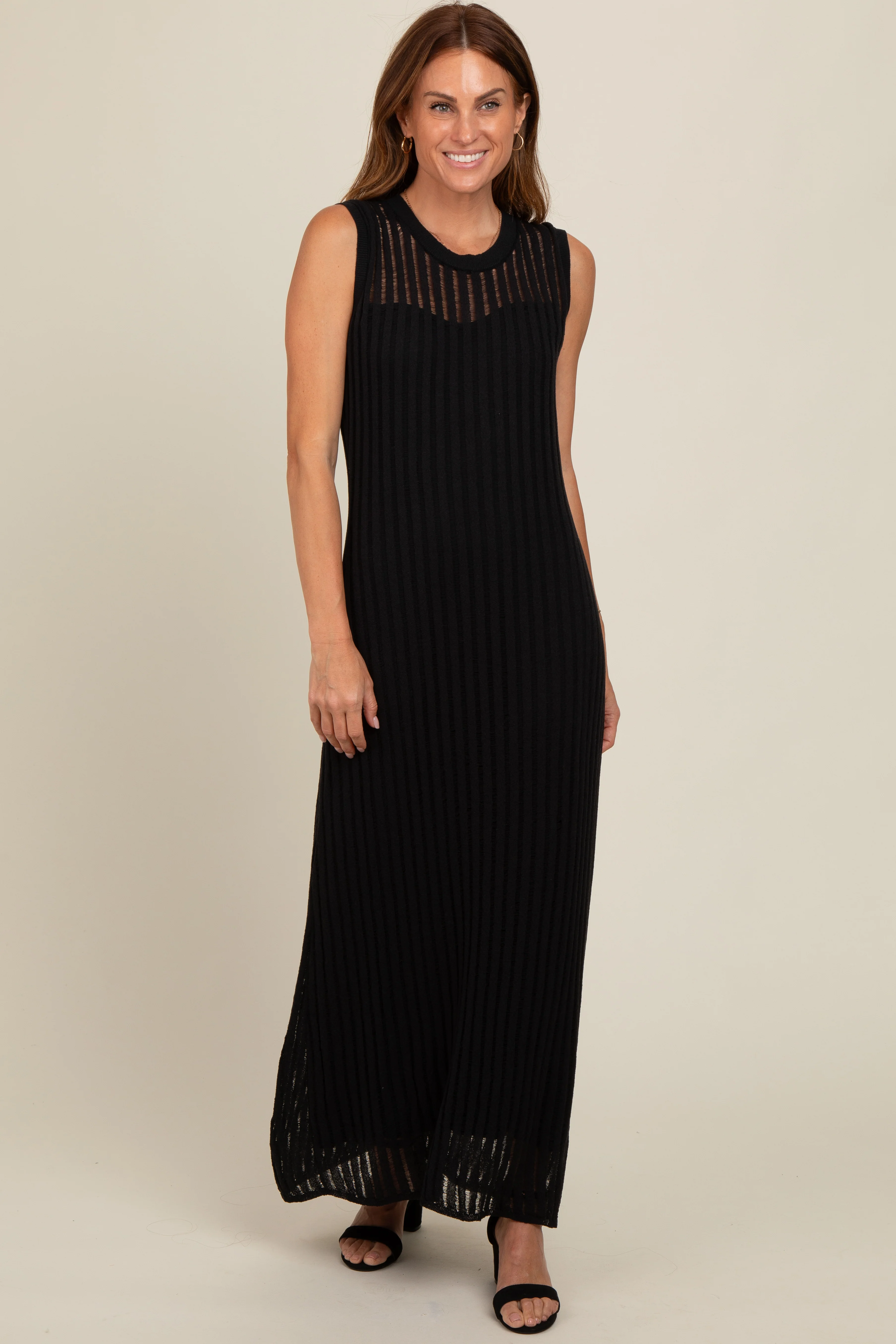 Black Sheer Knit Layered Maternity Maxi Dress - Image 4