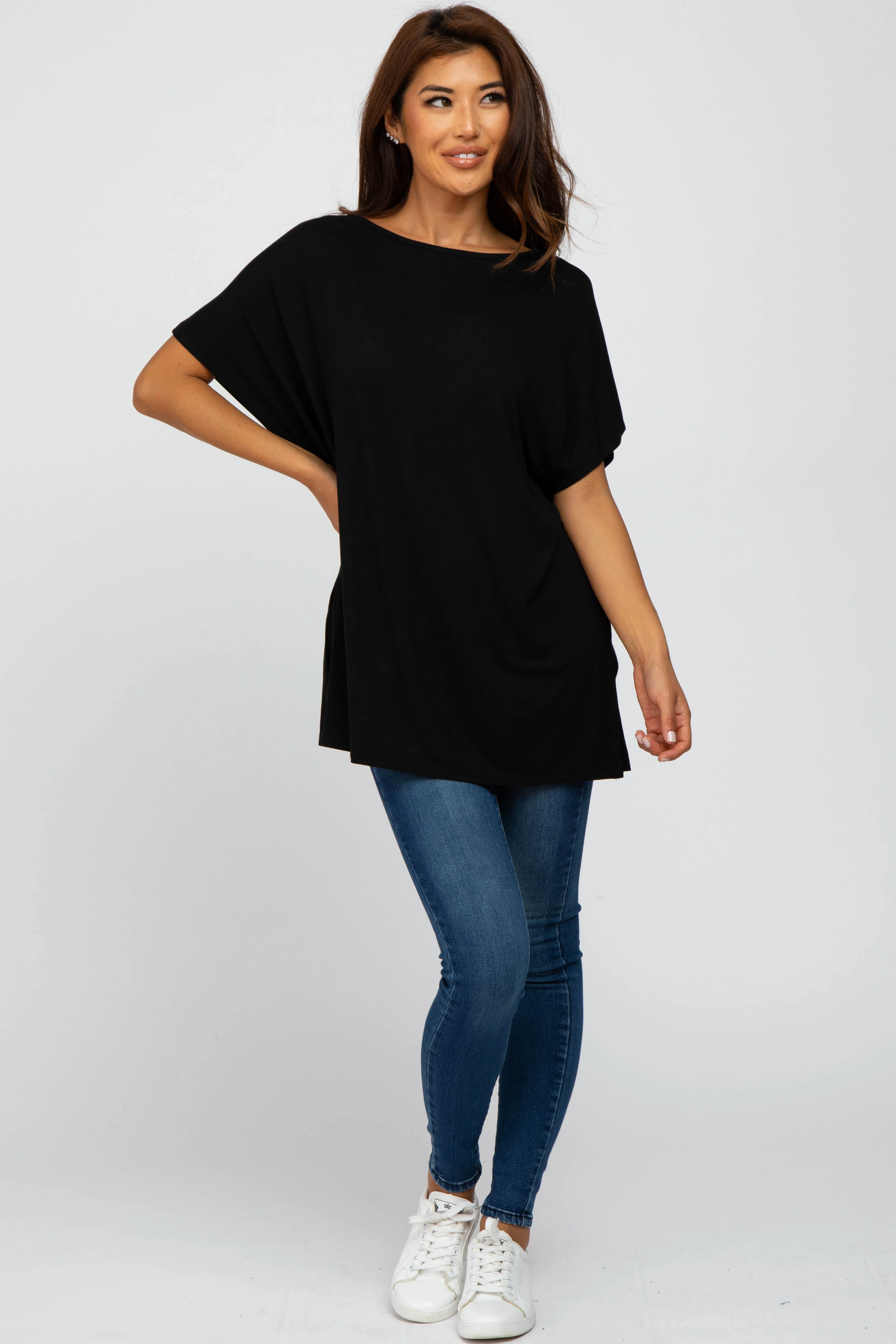 Black Short Sleeve Boatneck Top - Image 4