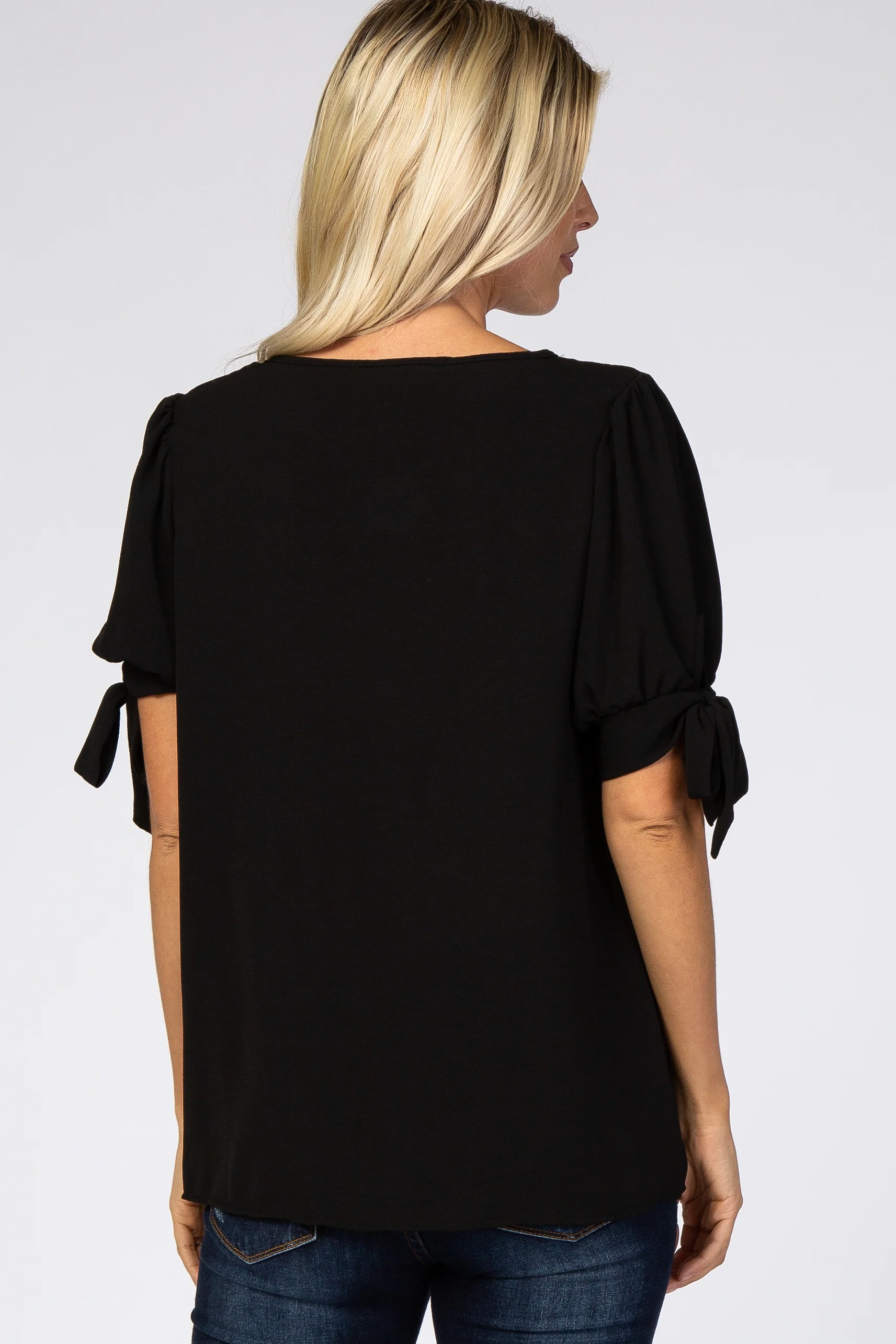 Black Short Tie Sleeve Top - Image 4