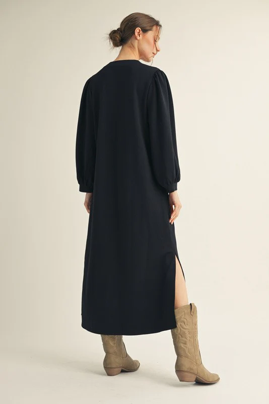 Black Side Slit Detail Solid Midi Dress - Image 3